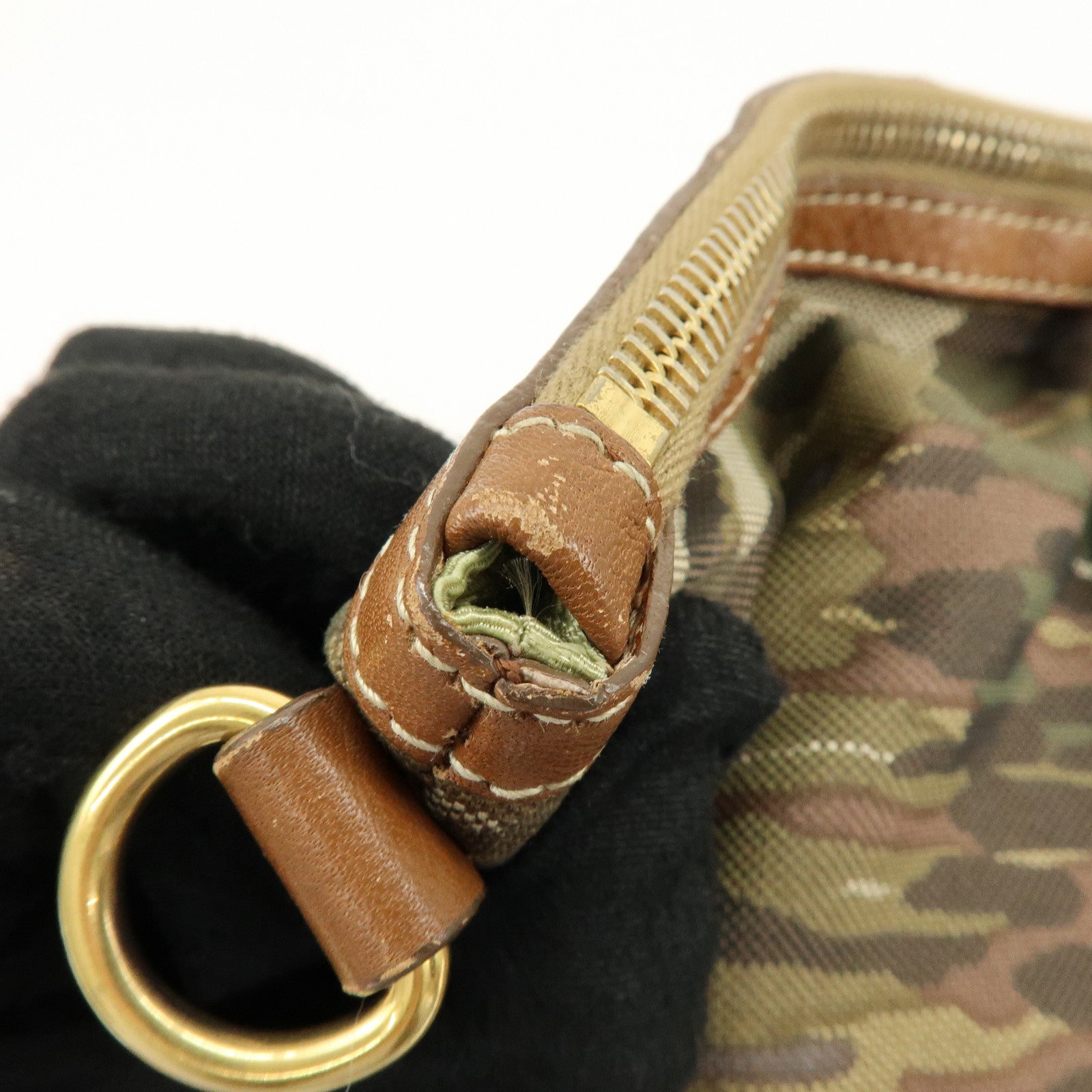 PRADA Canvas Leather Tote Bag Shoulder Bag Camouflage Brown Khaki