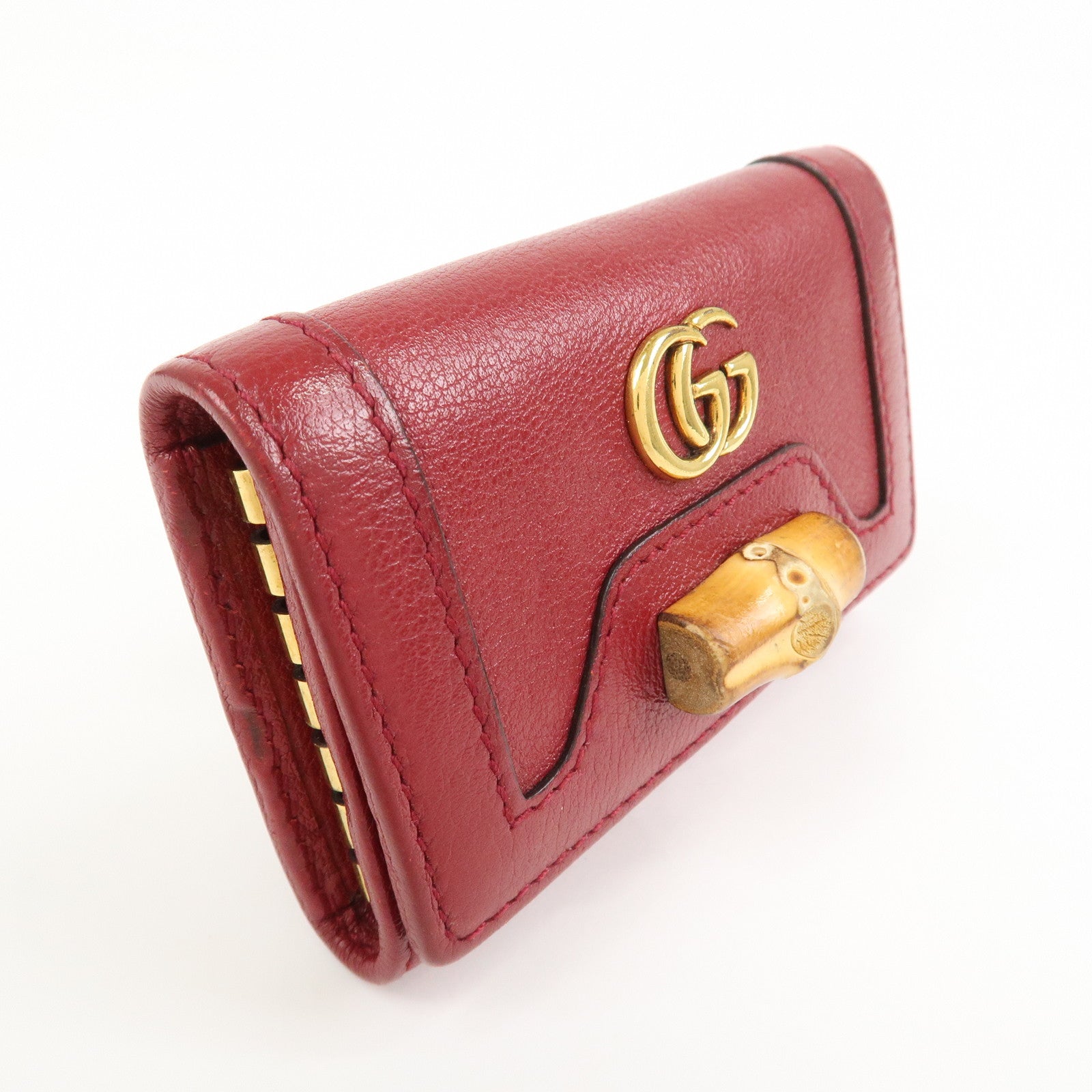 GUCCI GG Marmont Bamboo Leather 6 Key Rings Key Case Red 658636