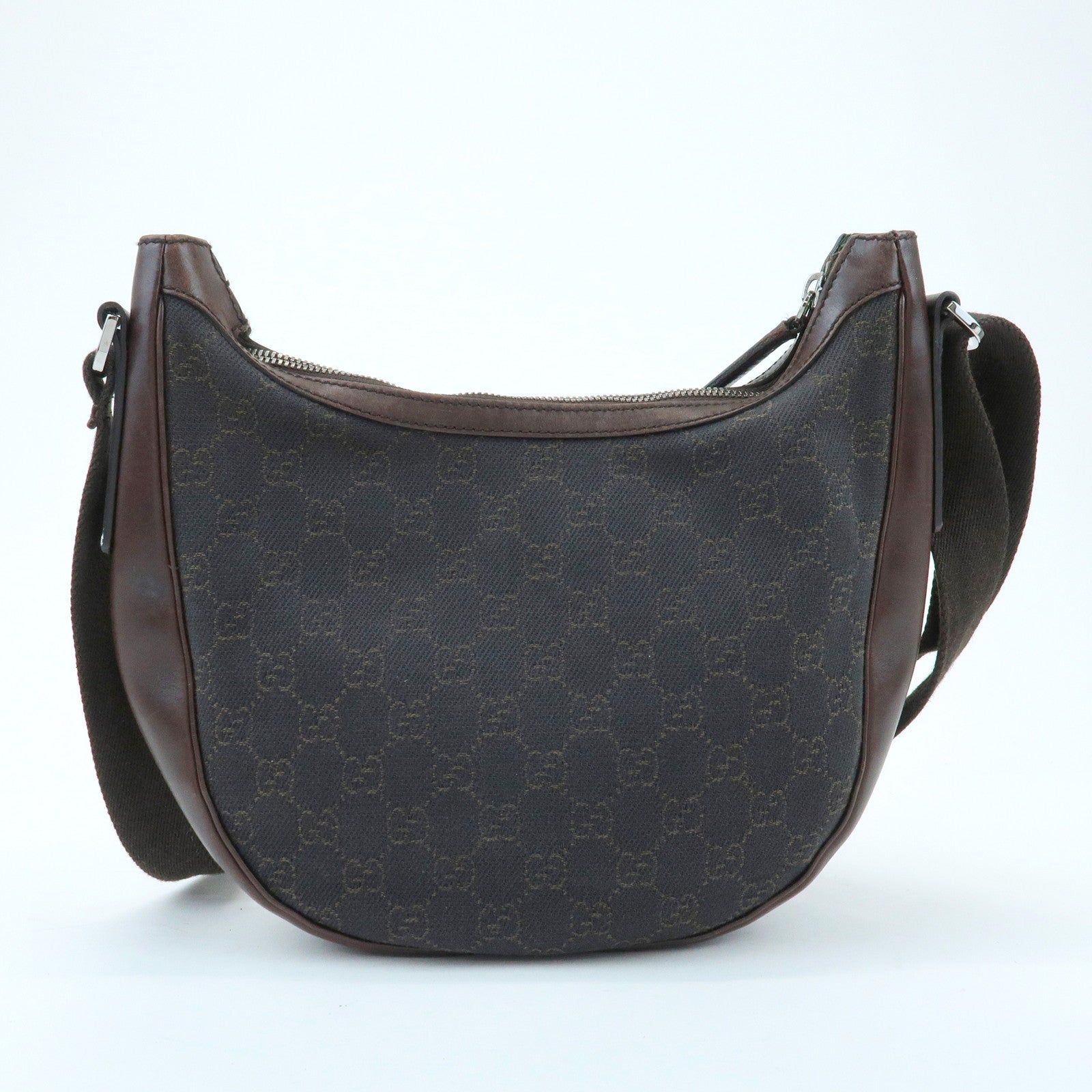 GUCCI GG Denim Leather Shoulder Crossbody Bag Dark Brown 101682