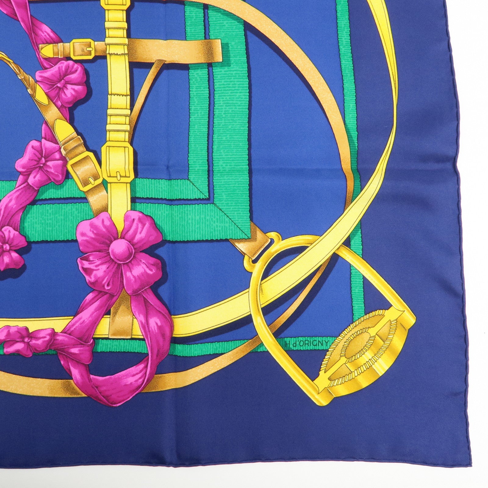 HERMES Carre 90 Silk 100% Scarf Grand Manege Detail Blue Gold