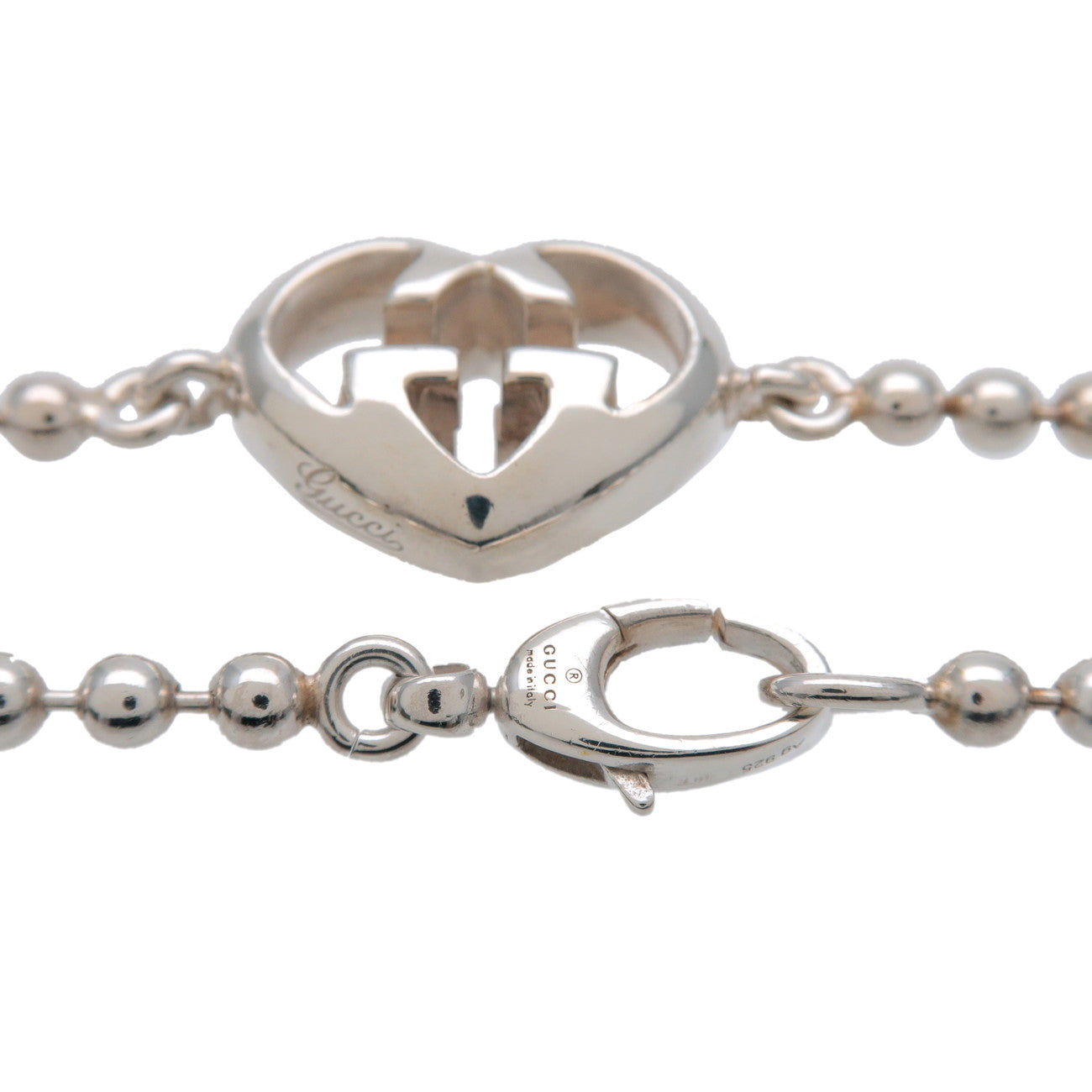 GUCCI Lovely Heart Love Britt Beads Bracelet SV925 Silver 246575