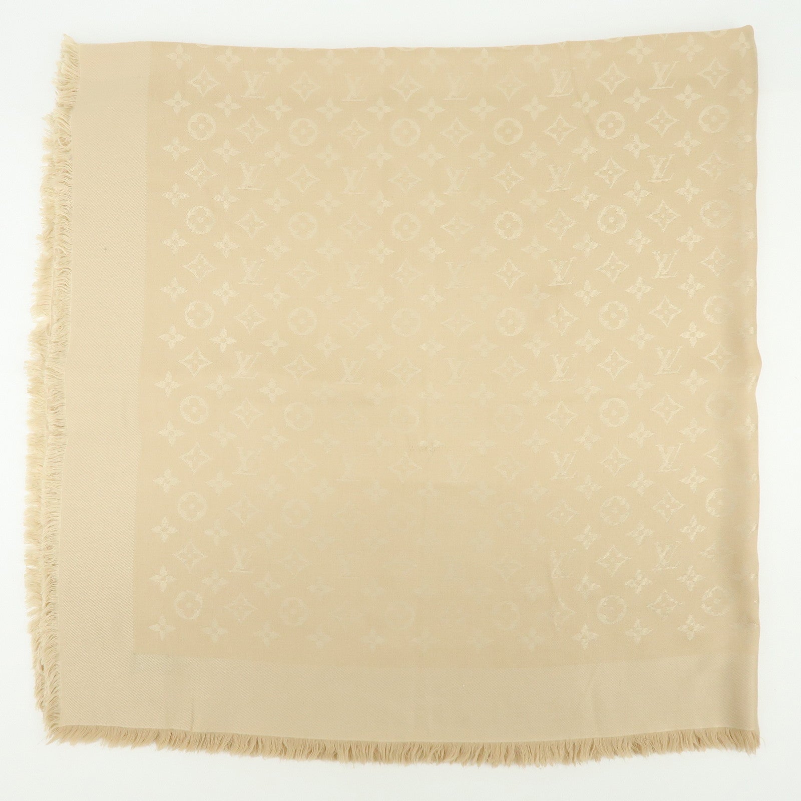 Louis Vuitton Monogram Shine Silk Wool Scarf Shawl Beige