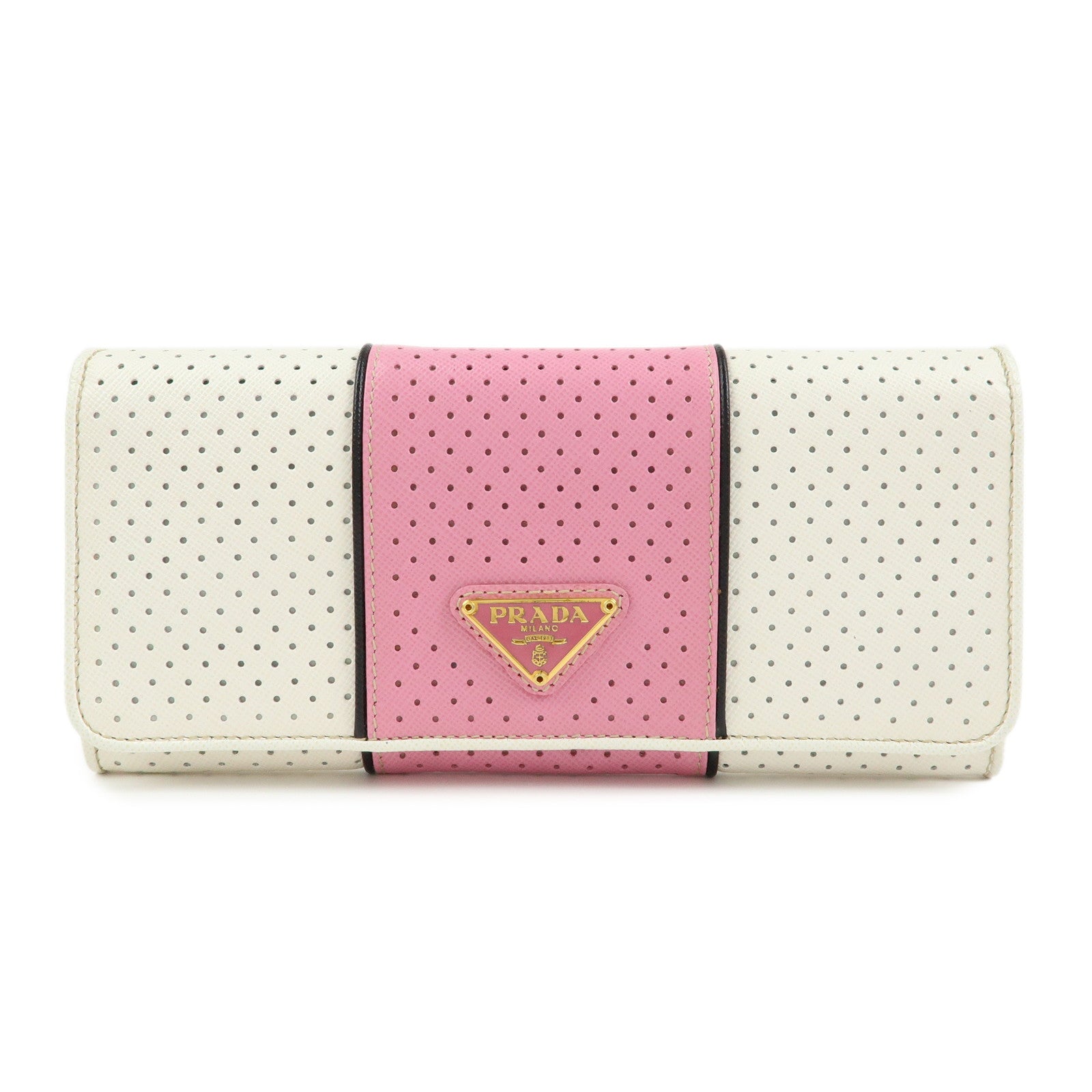 PRADA Triangle Logo Saffiano Leather Long Wallet White Pink 1M1132