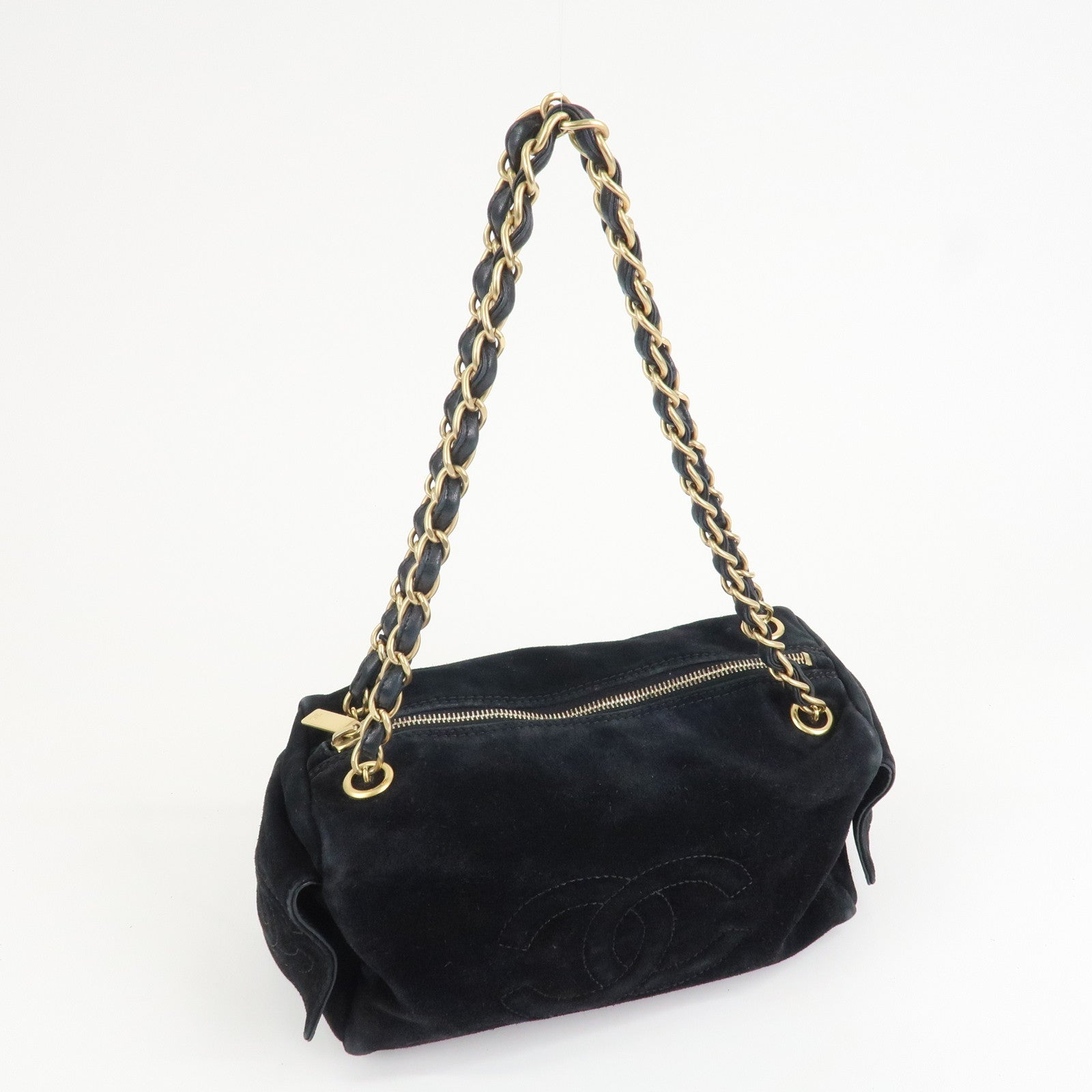 CHANEL COCO Mark Suede Leather Chain Shoulder Bag Black