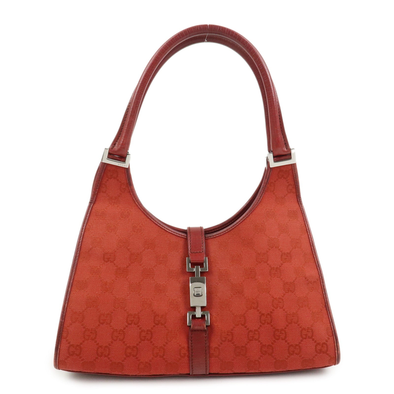 GUCCI Jackie GG Canvas Leather Shoulder Bag Hand Bag Red 01719