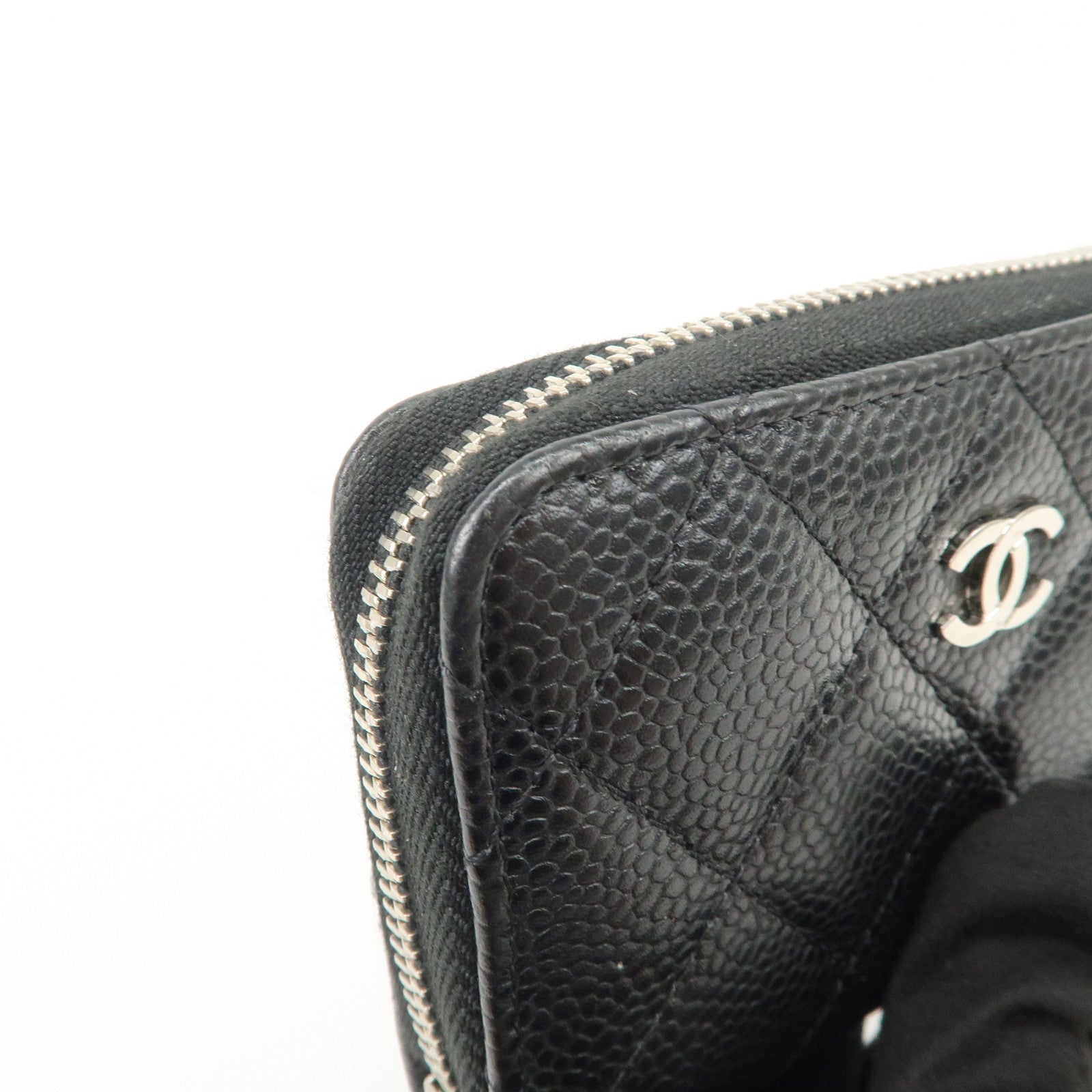CHANEL Matelasse Caviarskin Coin Case Black Silver Hardware