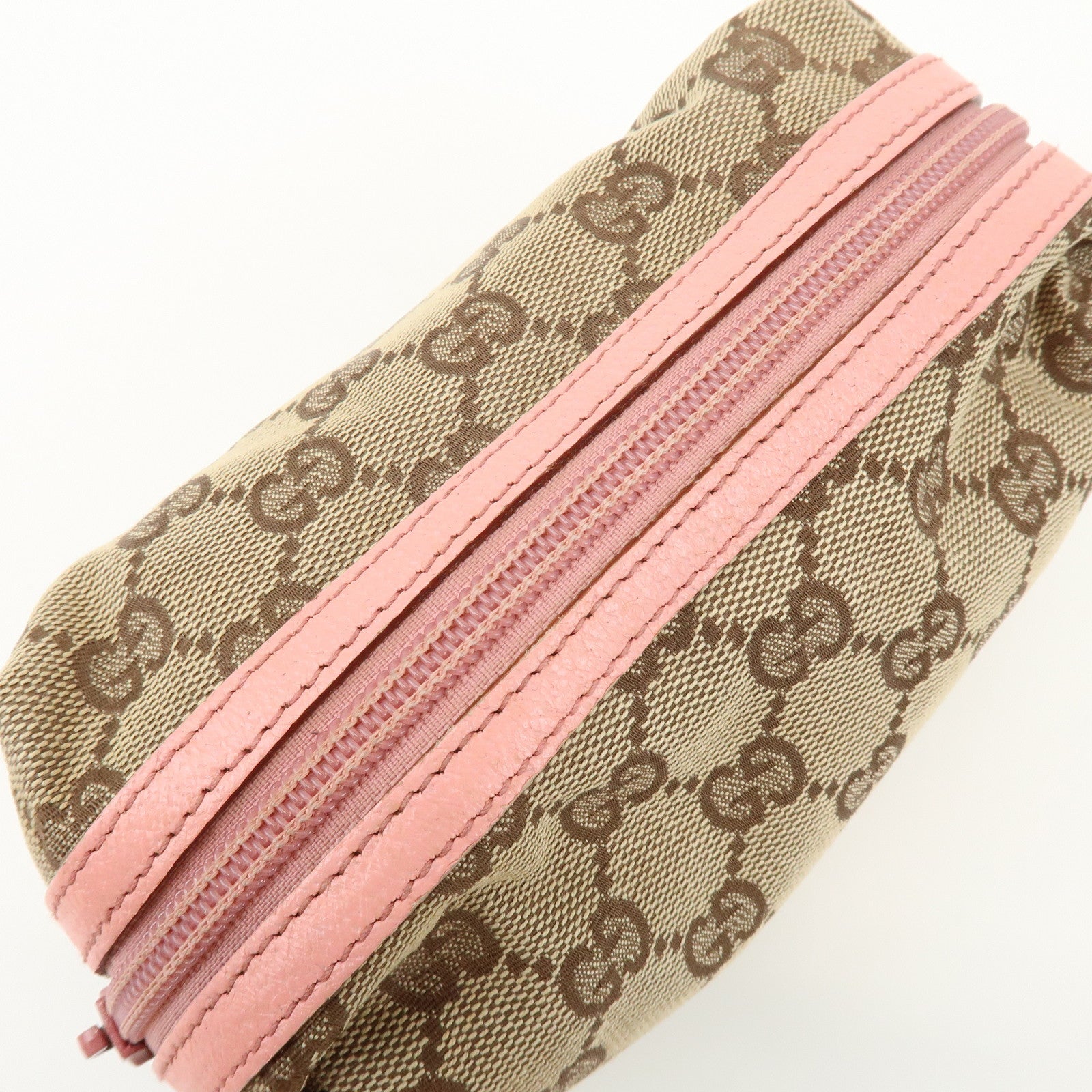 GUCCI GG Monogram Canvas Leather Cosmetic Pouch Beige Pink 29595
