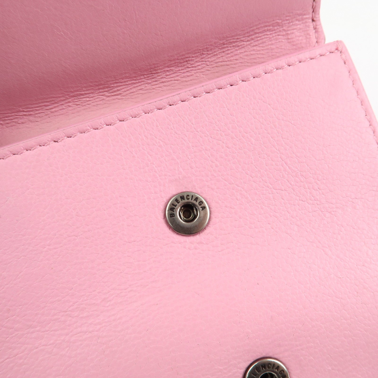 BALENCIAGA Leather Neo Classic Mini Wallet Pink Silver HDW 640111 Used