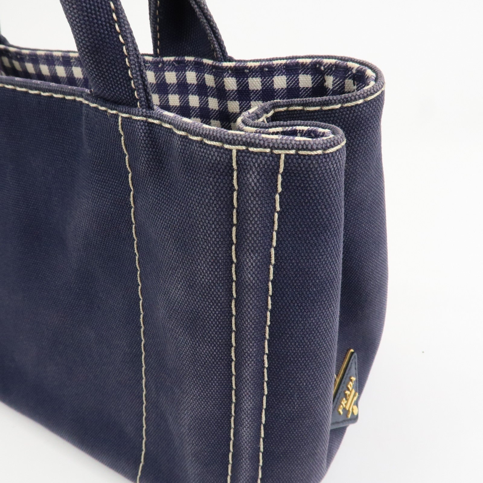 PRADA Canapa Mini Denim 2Way Hand Bag Tote Bag Navy 1BG439