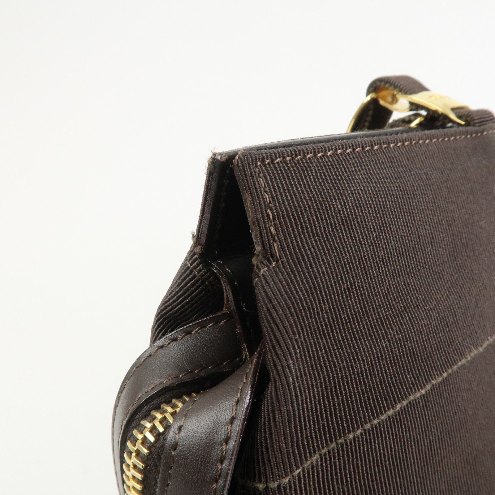 Ferragamo Vara Canvas Leather Shoulder Bag Tote Bag Brown