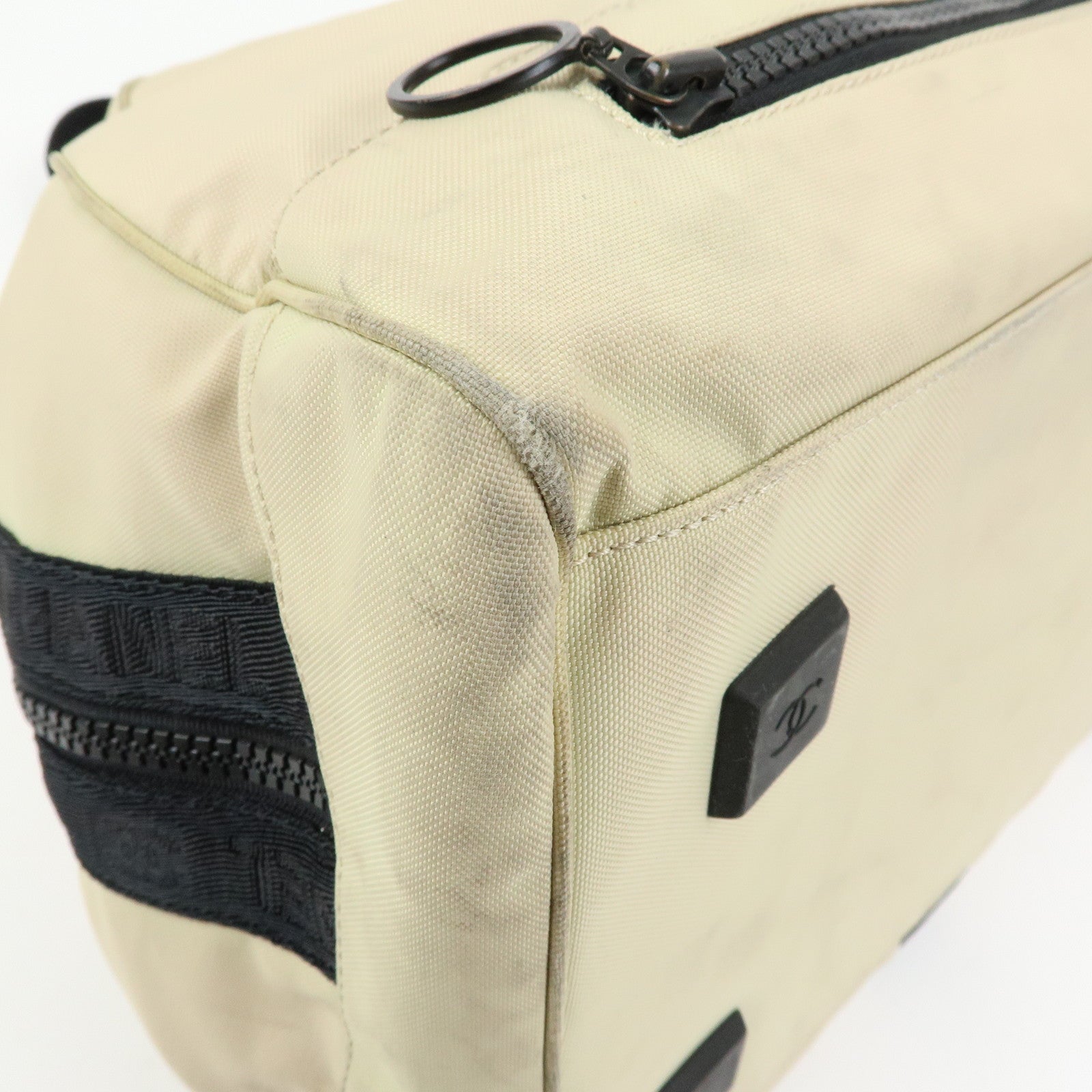 CHANEL CHANEL Sports Nylon Boston Bag Shoulder Bag Beige Black