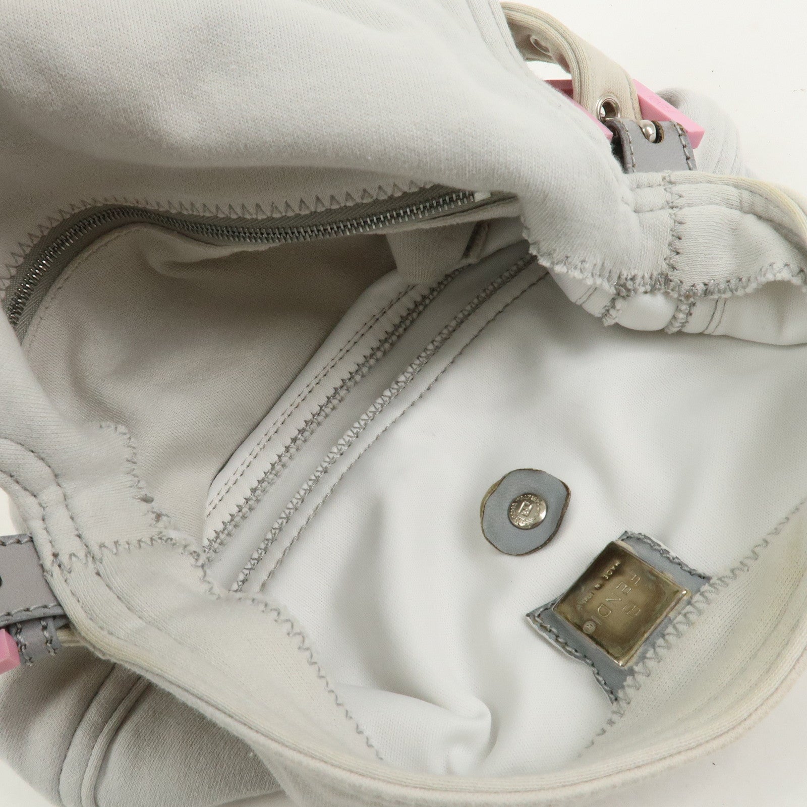 FENDI Mamma Baguette Cotton Shoulder Bag Hand Bag Gray Pink