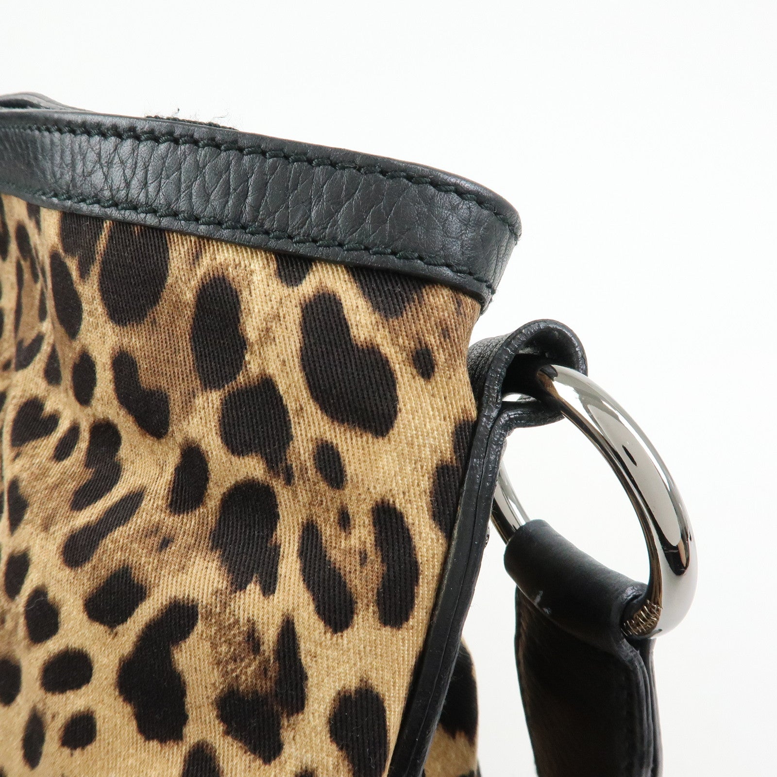 DOLCE & GABBANA Canvas Leather Shoulder Bag Leopard Brown Black