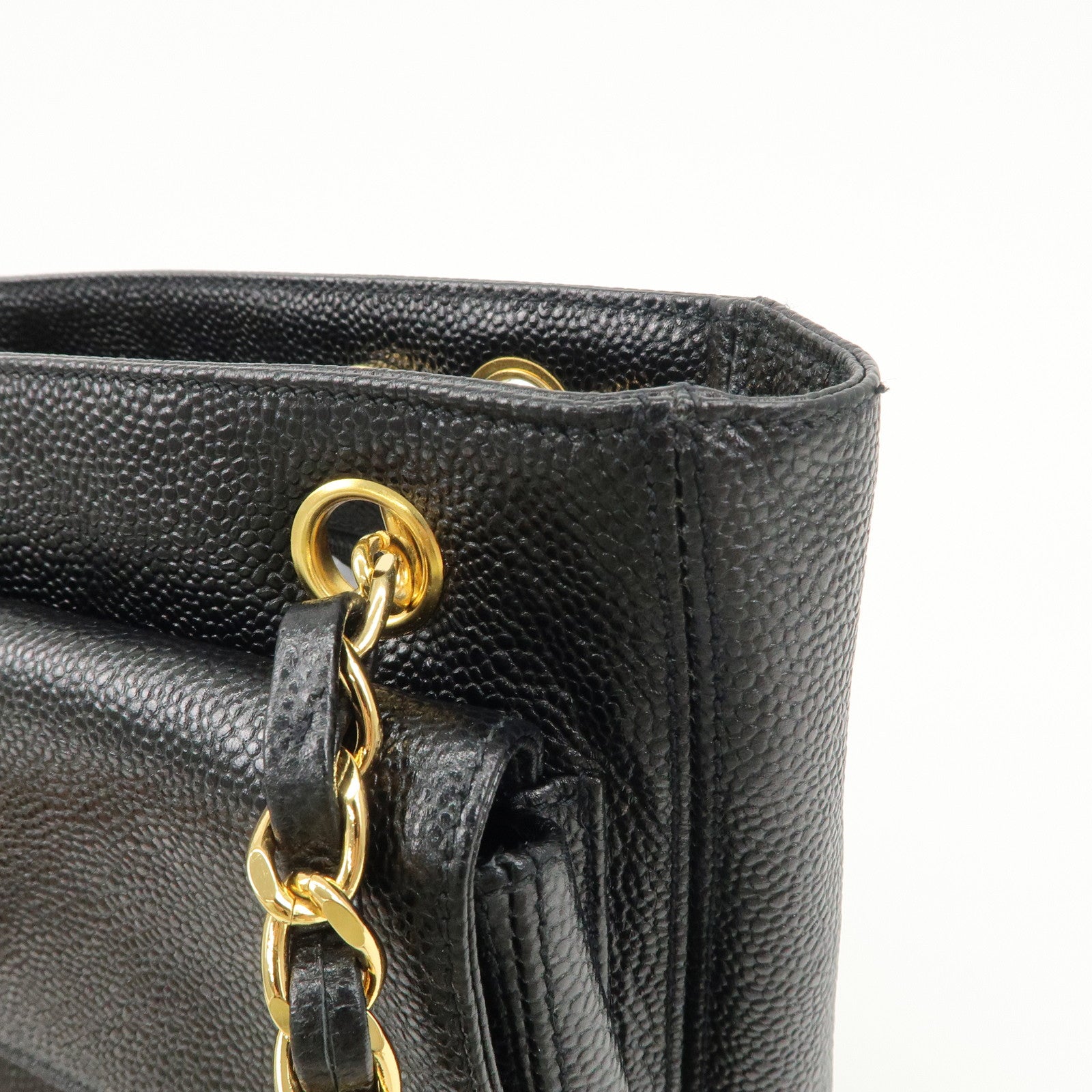 CHANEL COCO Mark Caviarskin Chain Tote Bag Black Used