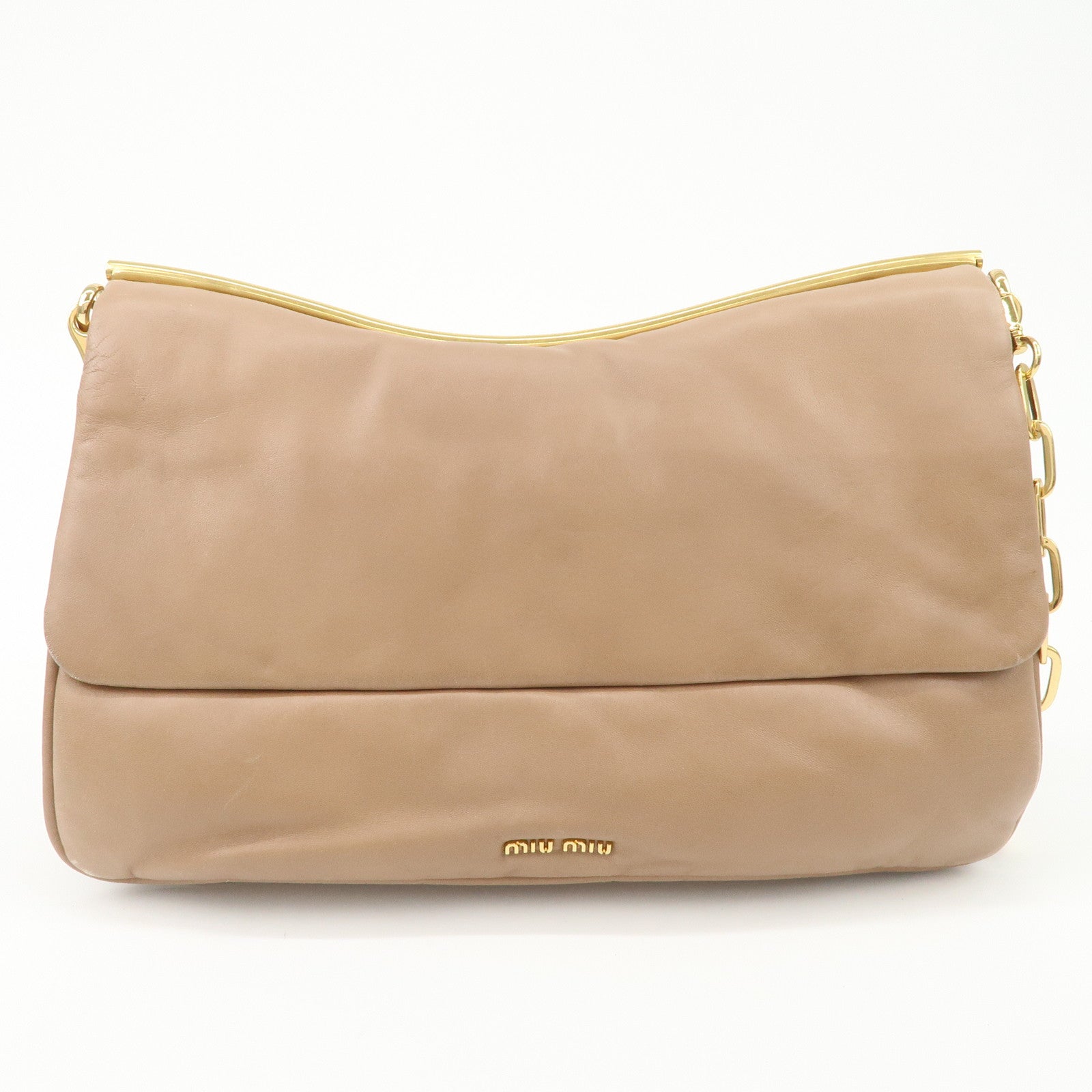 MIU MIU Leather 2Way Chain Shoulder Bag Clutch Bag Brown