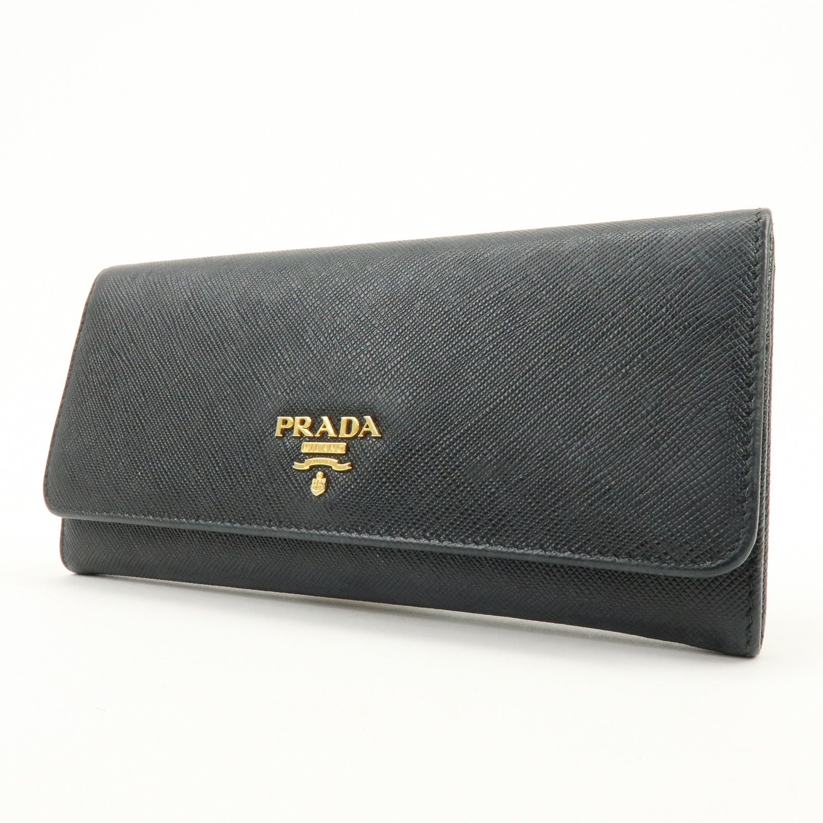 PRADA Saffiano Leather Flap Bi-Fold Long Wallet Black 1MH132