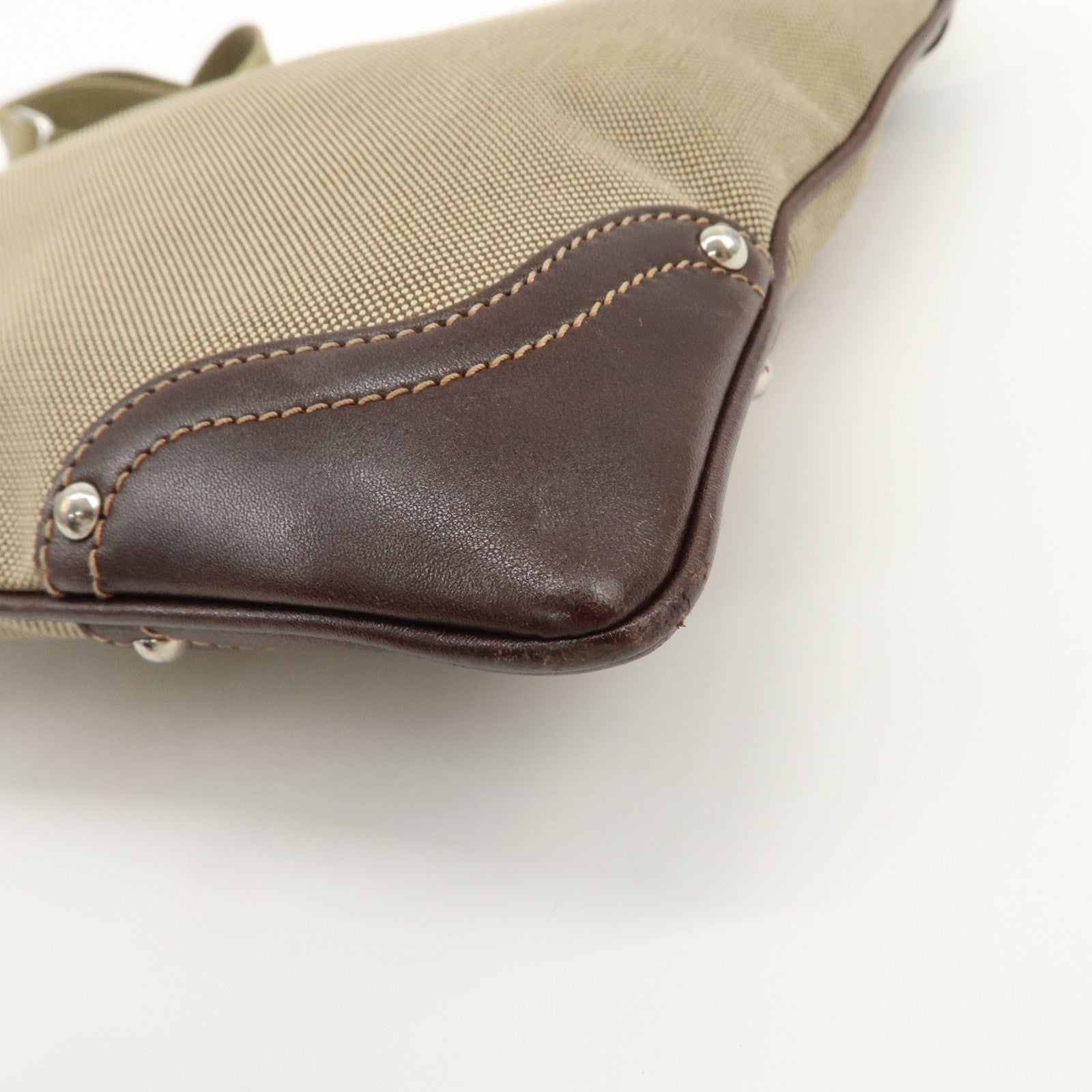 PRADA Logo Jacquard Leather Shoulder Bag Beige Brown BT0537