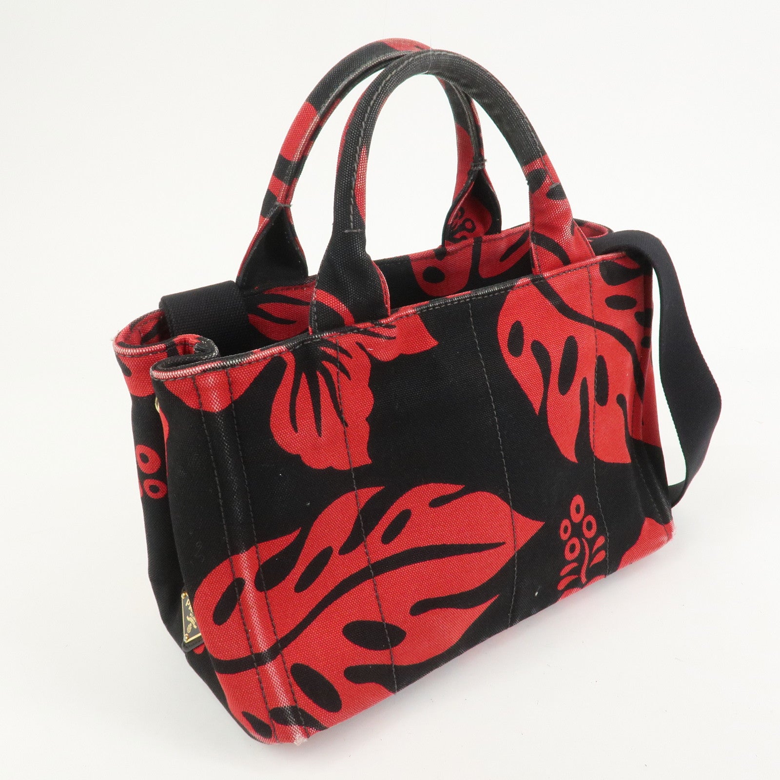 PRADA Canapa Mini 2Way Bag Tote Bag Black Red BN2439G