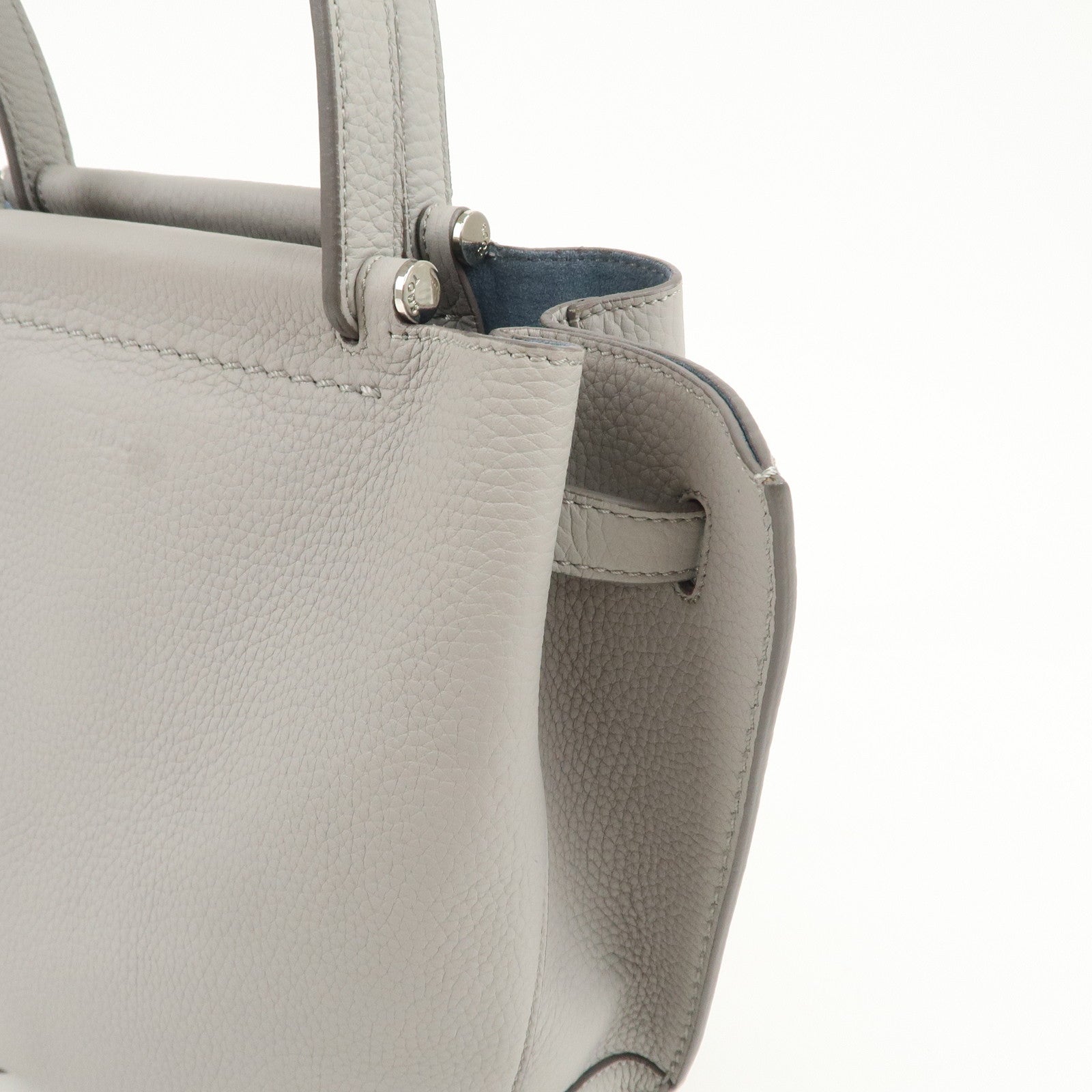 TOD’S Logo Leather Tote Bag Hand Bag Shoulder Bag Gray