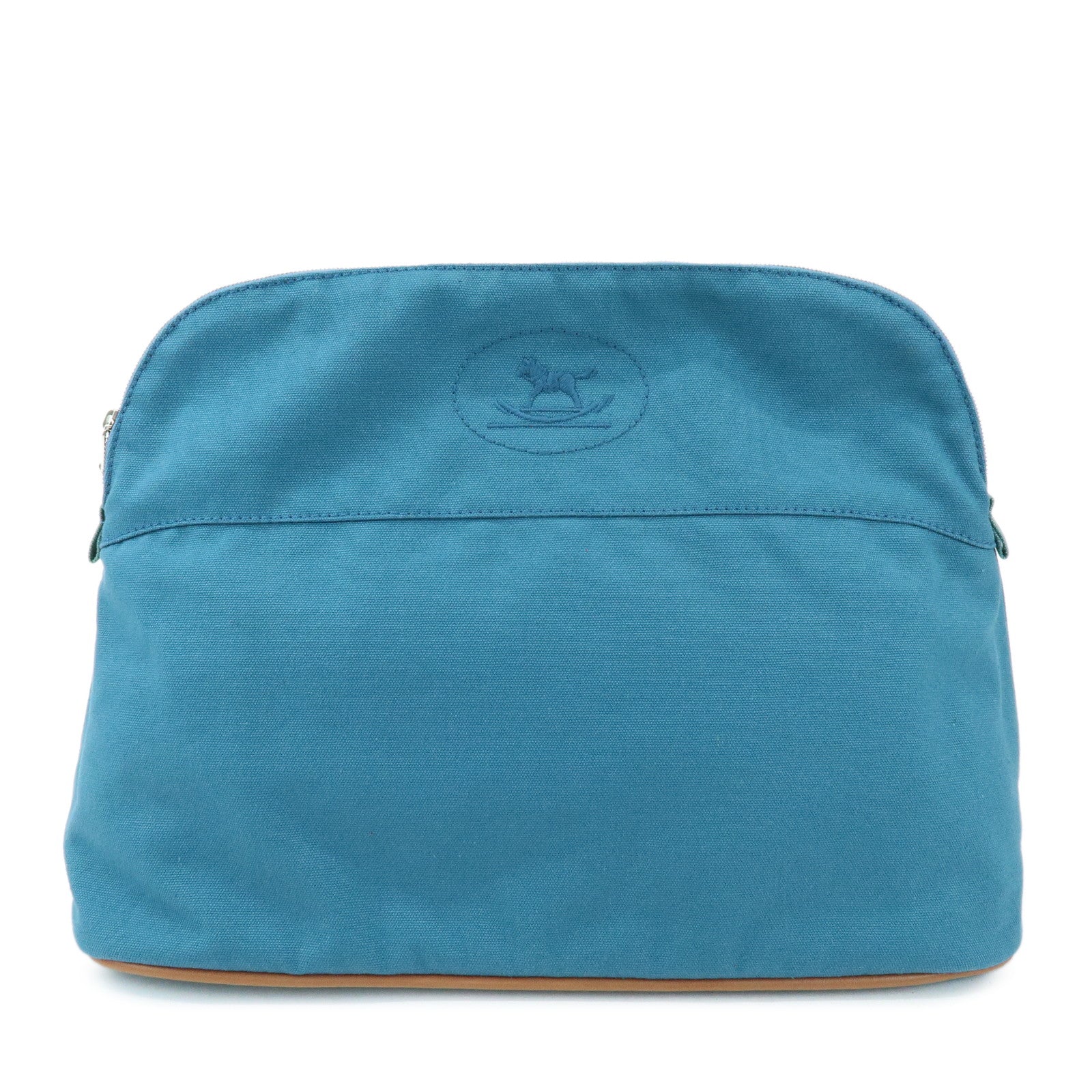 HERMES Cotton Canvas Bolide Cosmetic Pouch TGM Pouch Blue