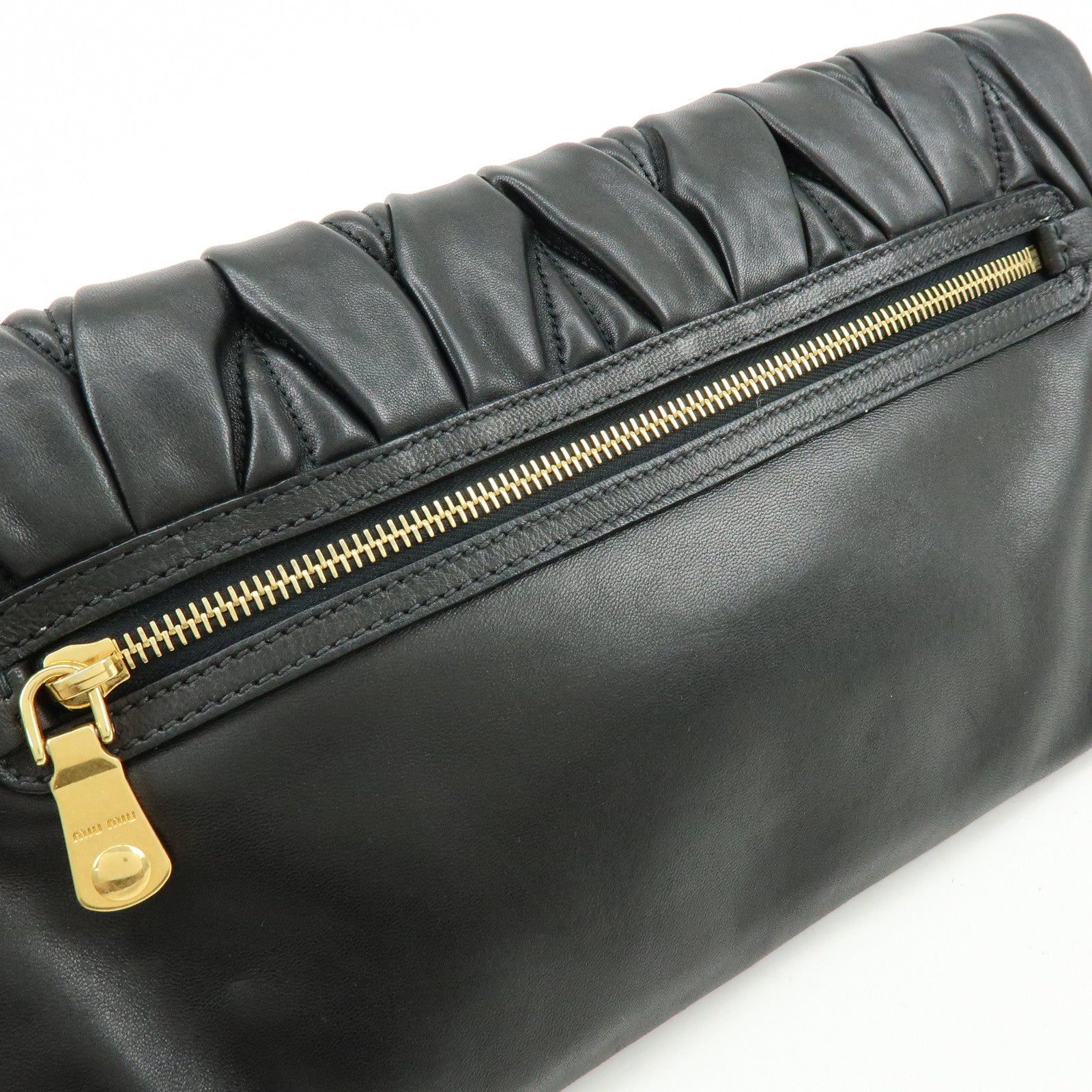 MIU MIU Matelasse Nappa Leather Shoulder Bag Clutch Bag Black