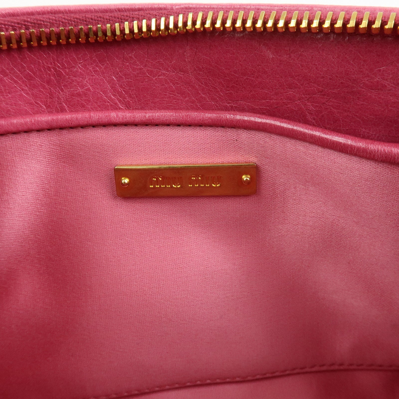 MIU MIU Logo Leather Clutch Bag Pouch Pink 5NE455