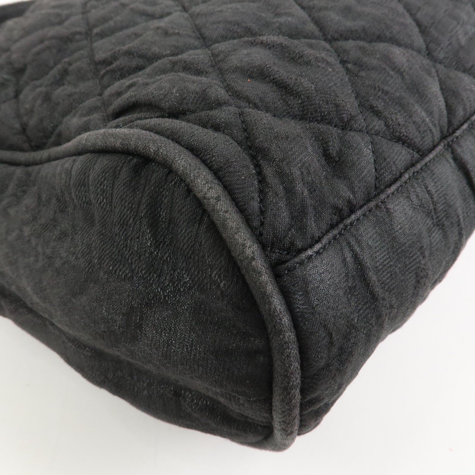 CHANEL Matelasse Canvas Large Shoulder Bag Black Silver