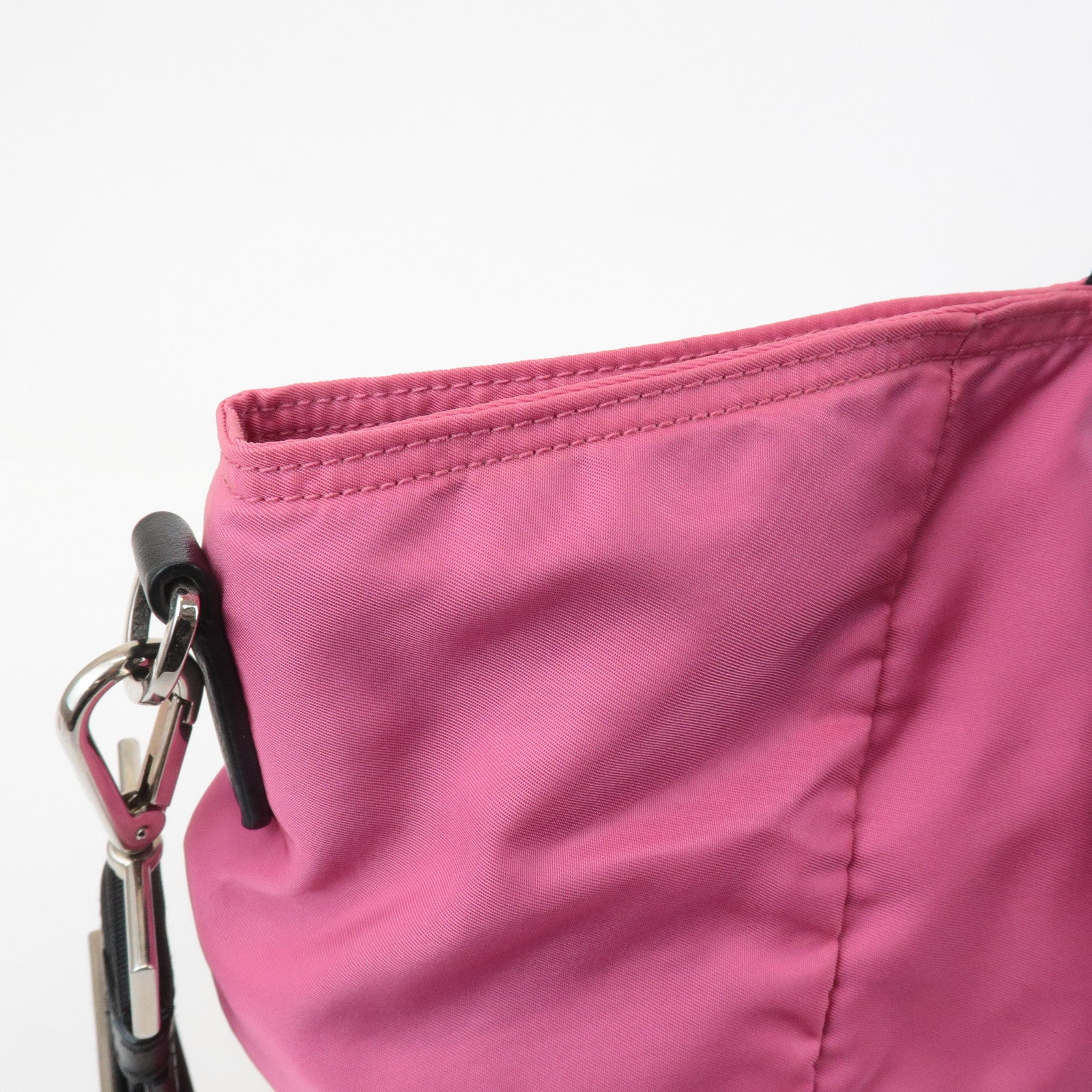 PRADA Triangle Logo Leather Nylon 2Way Bag Tote Bag Pink Black