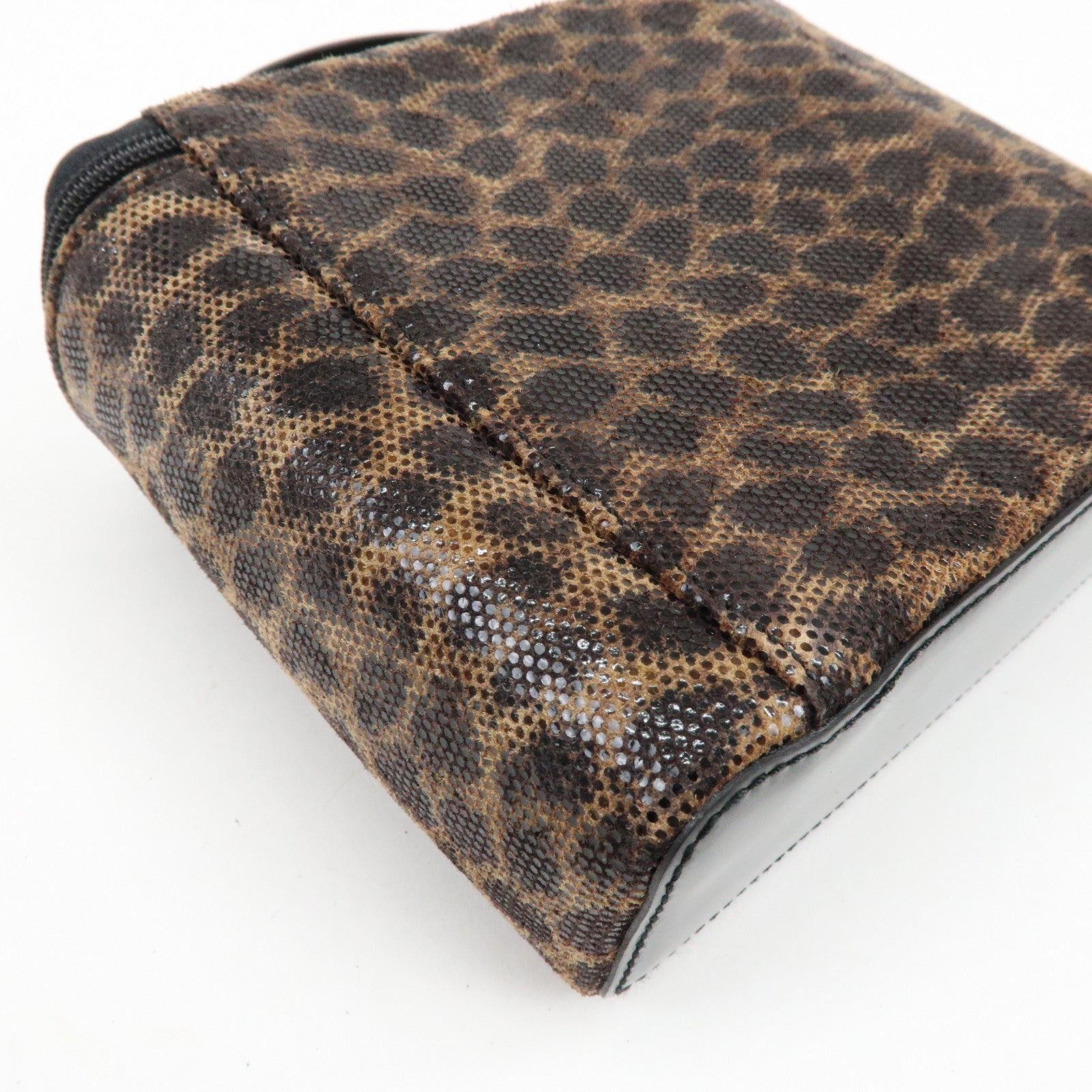 LOEWE PVC Leather Leopard Print Hand Bag Vanity Bag Brown Bag