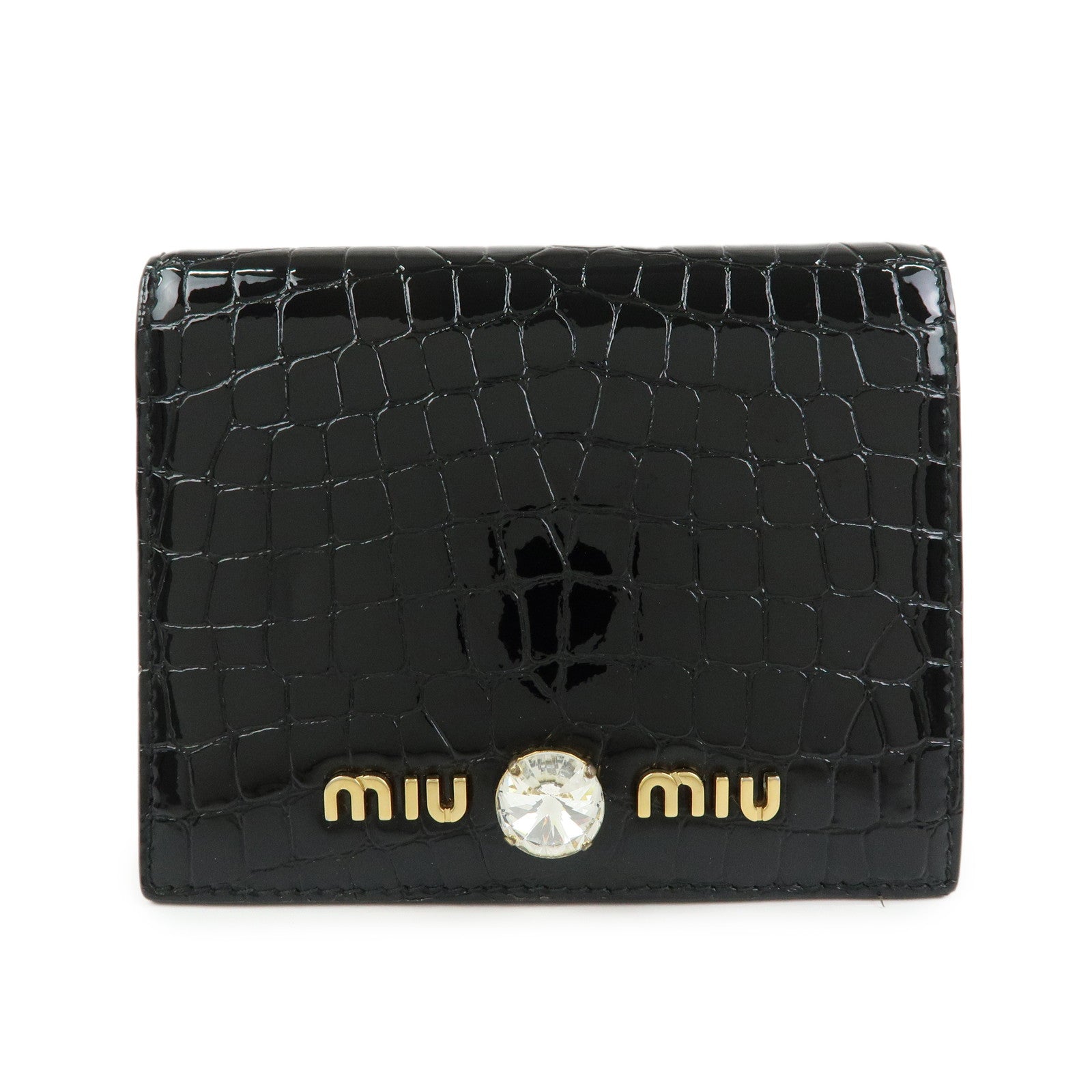 MIU MIU Embossed Patent Leather Bi-fold Compact Wallet Black 5MV204