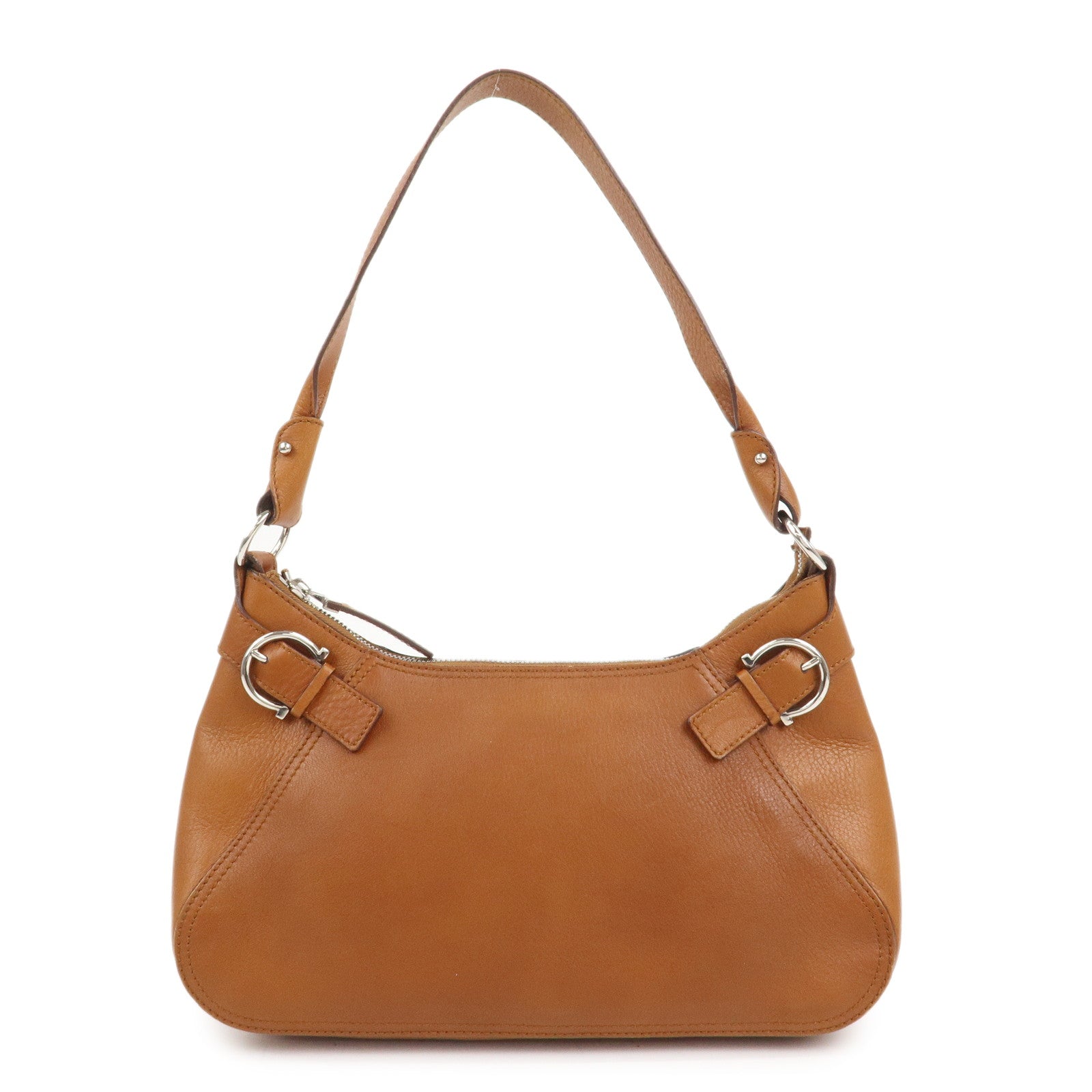 Ferragamo Gancini Leather Shoulder Bag Hand Bag Brown