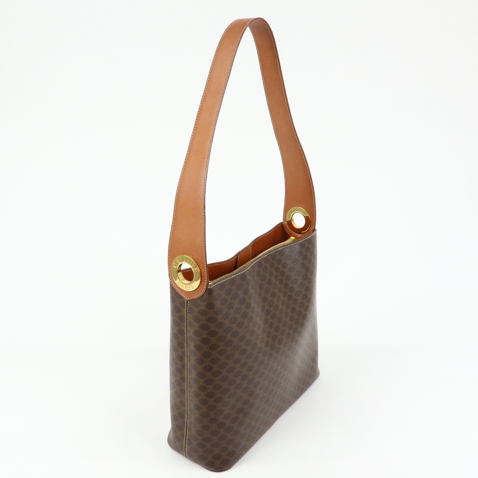 CELINE Macadam PVC Canvas Leather Shoulder Bag Brown