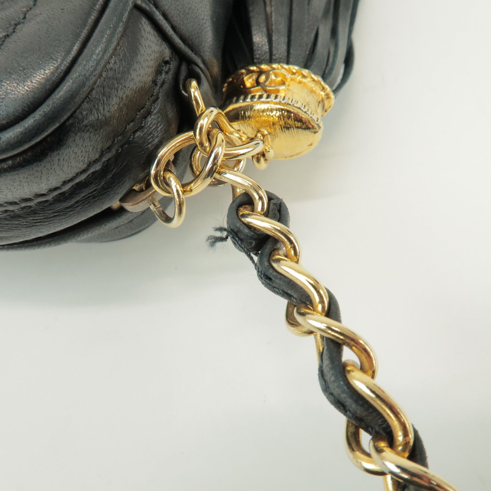 CHANEL COCO Mark Lamb Skin Chain Shoulder Bag Tassel Charm Black