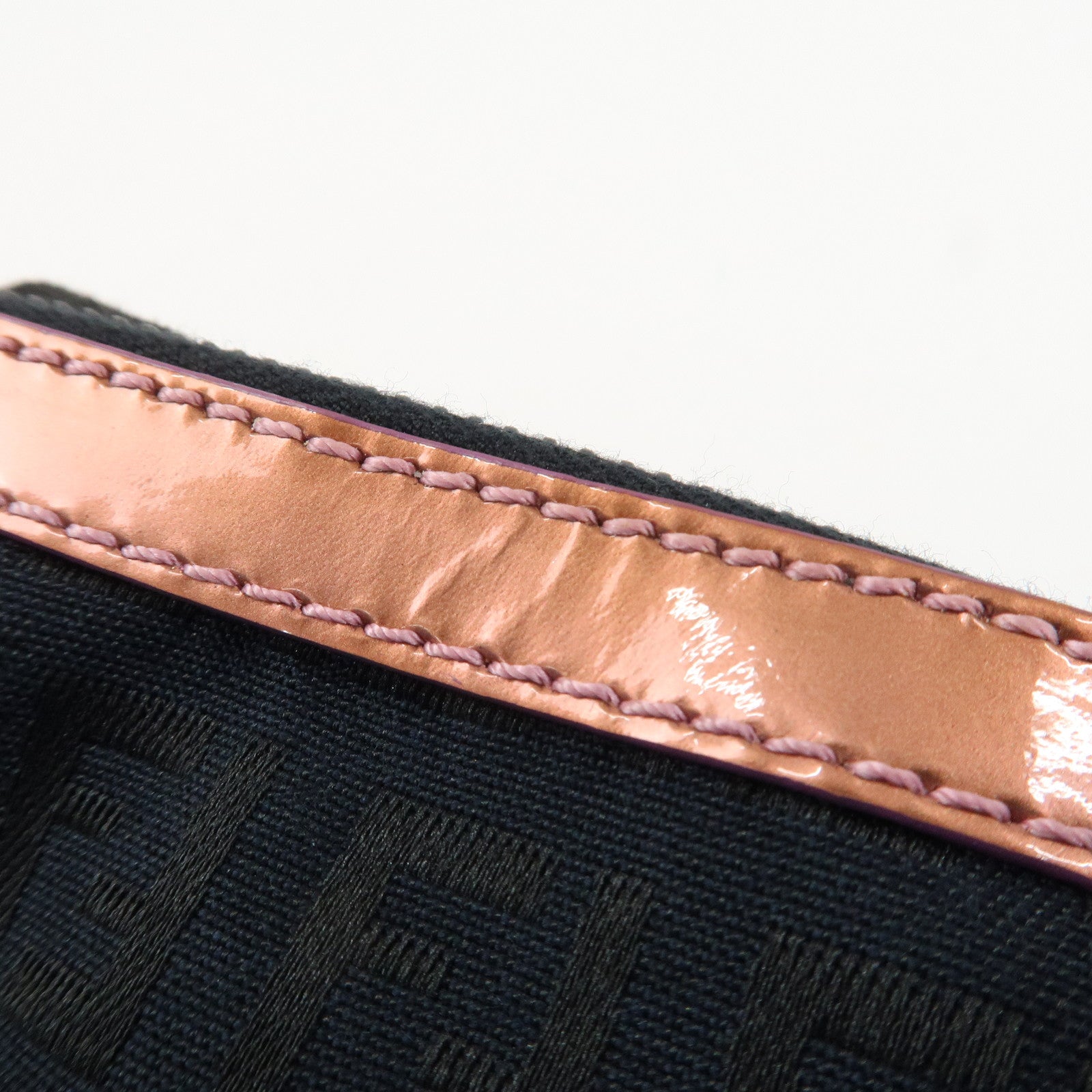 FENDI Zucchino Canvas Leather Chain Hand Bag Black Pink 8BR594 Used