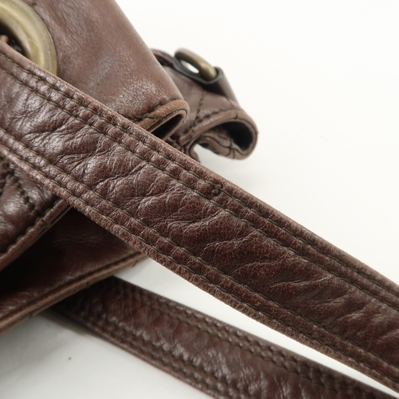 Christian Dior Canage Leather Shoulder Bag Dark Brown Gold Hardware Used