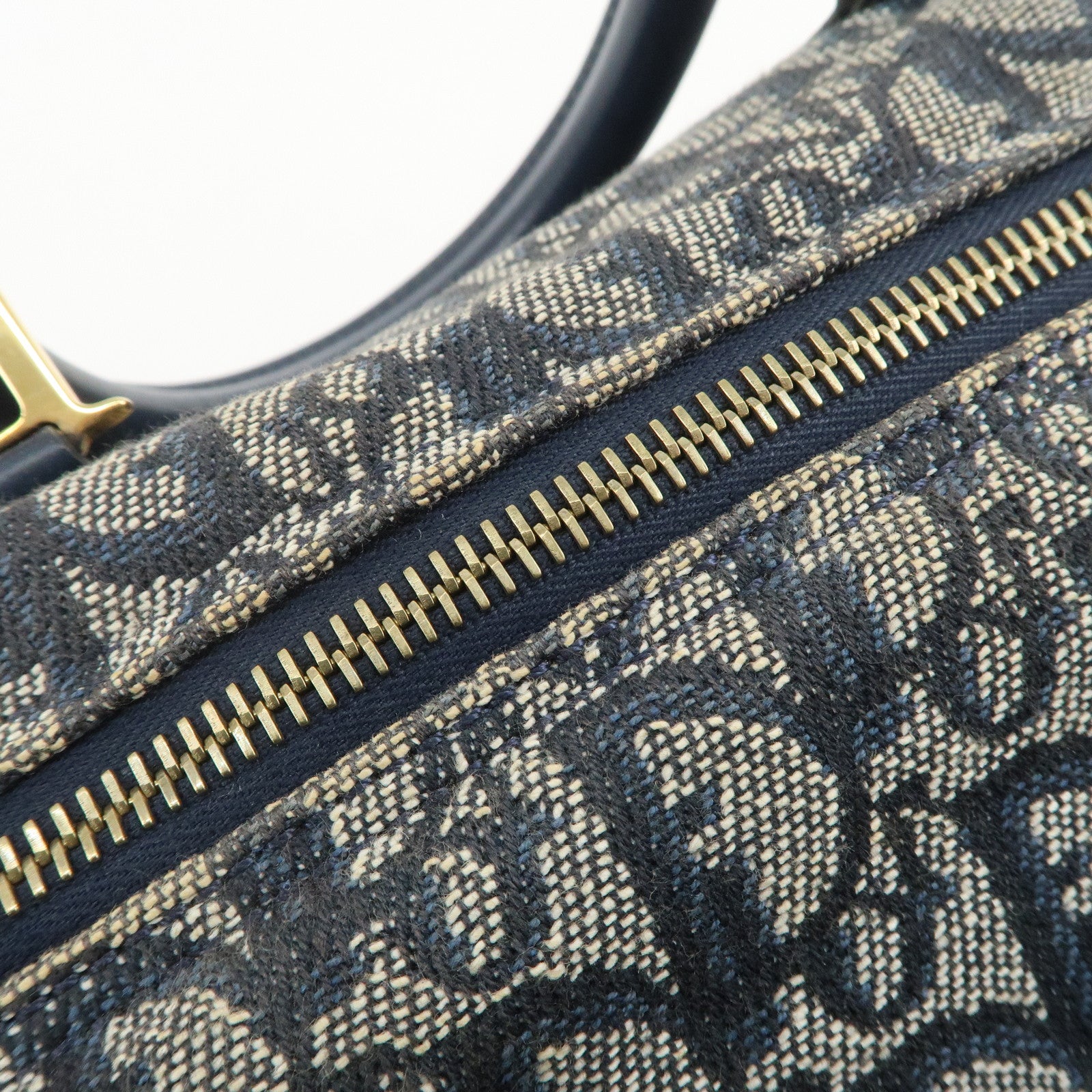 Christian Dior Trotter Jacquard Canvas Leather Boston Bag Navy