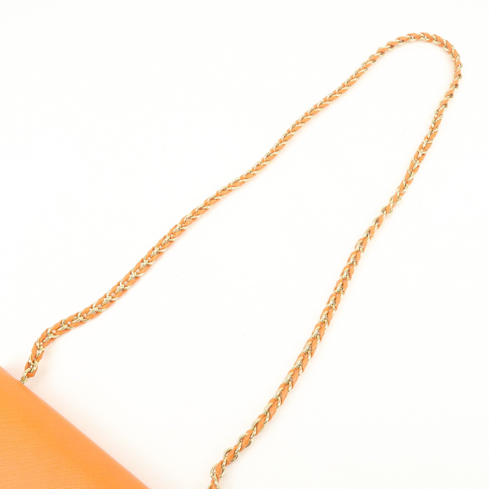 Ferragamo Vara Ribbon Leather Chain Shoulder Bag Hand Bag Orange