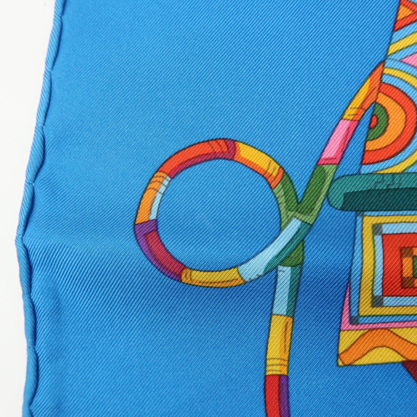HERMES Carre 90 Silk 100% Scarf VOYAGE EN ETOFFES Blue Orange Pink