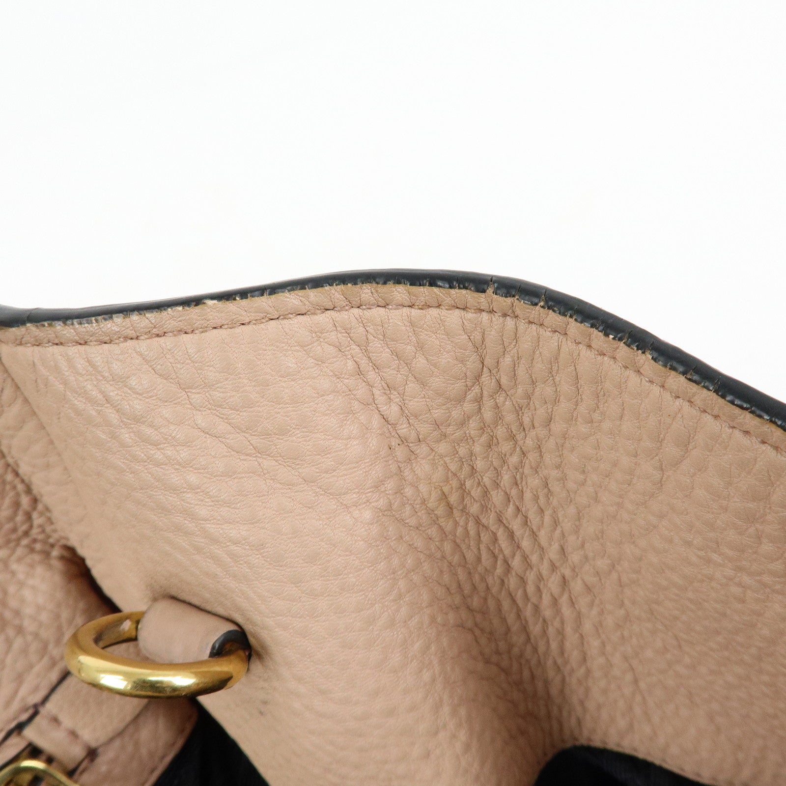 PRADA Triangle Logo Leather Tote Bag Shoulder Bag Pink Beige