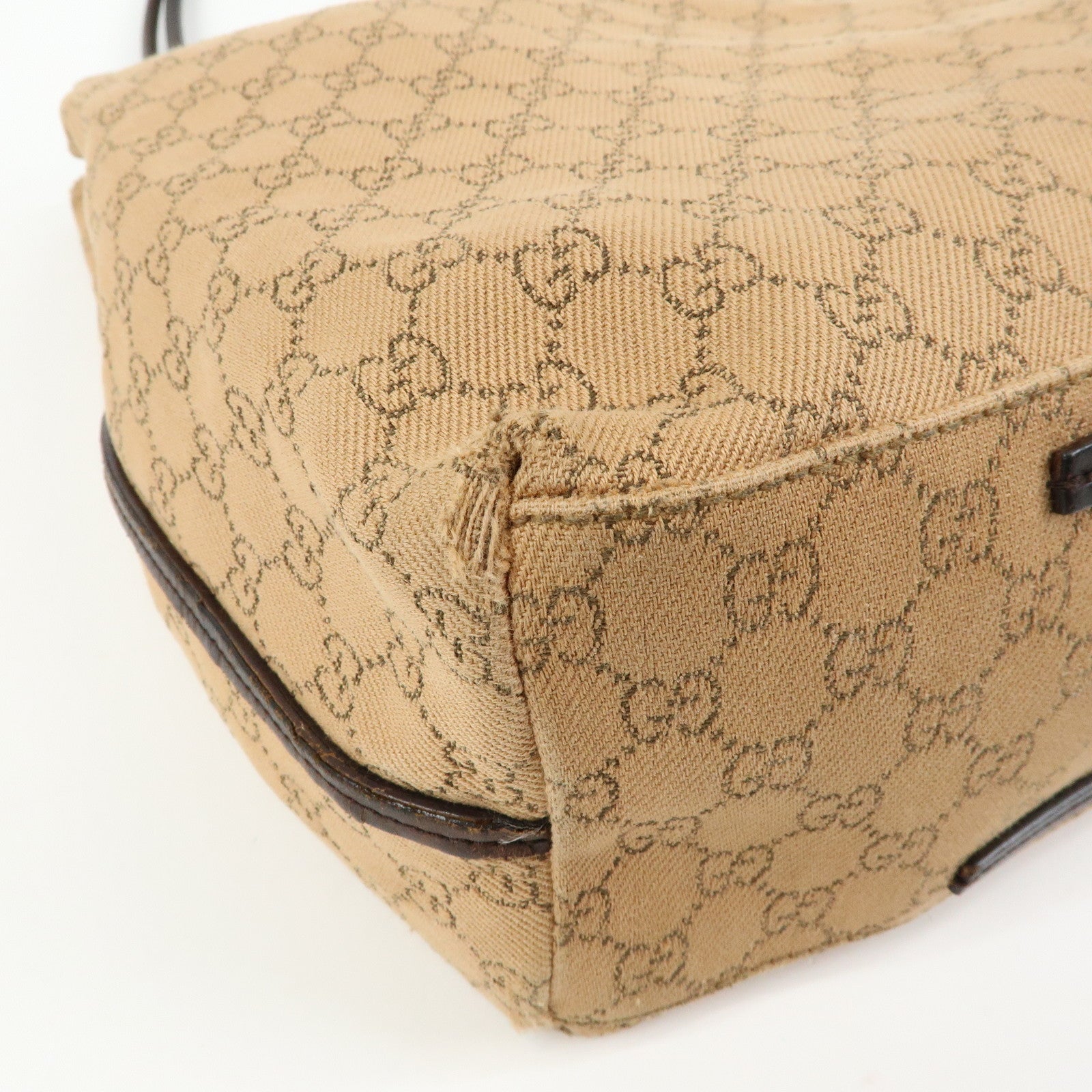 GUCCI GG Denim Leather Tote Bag Shoulder Bag Brown Beige 101340