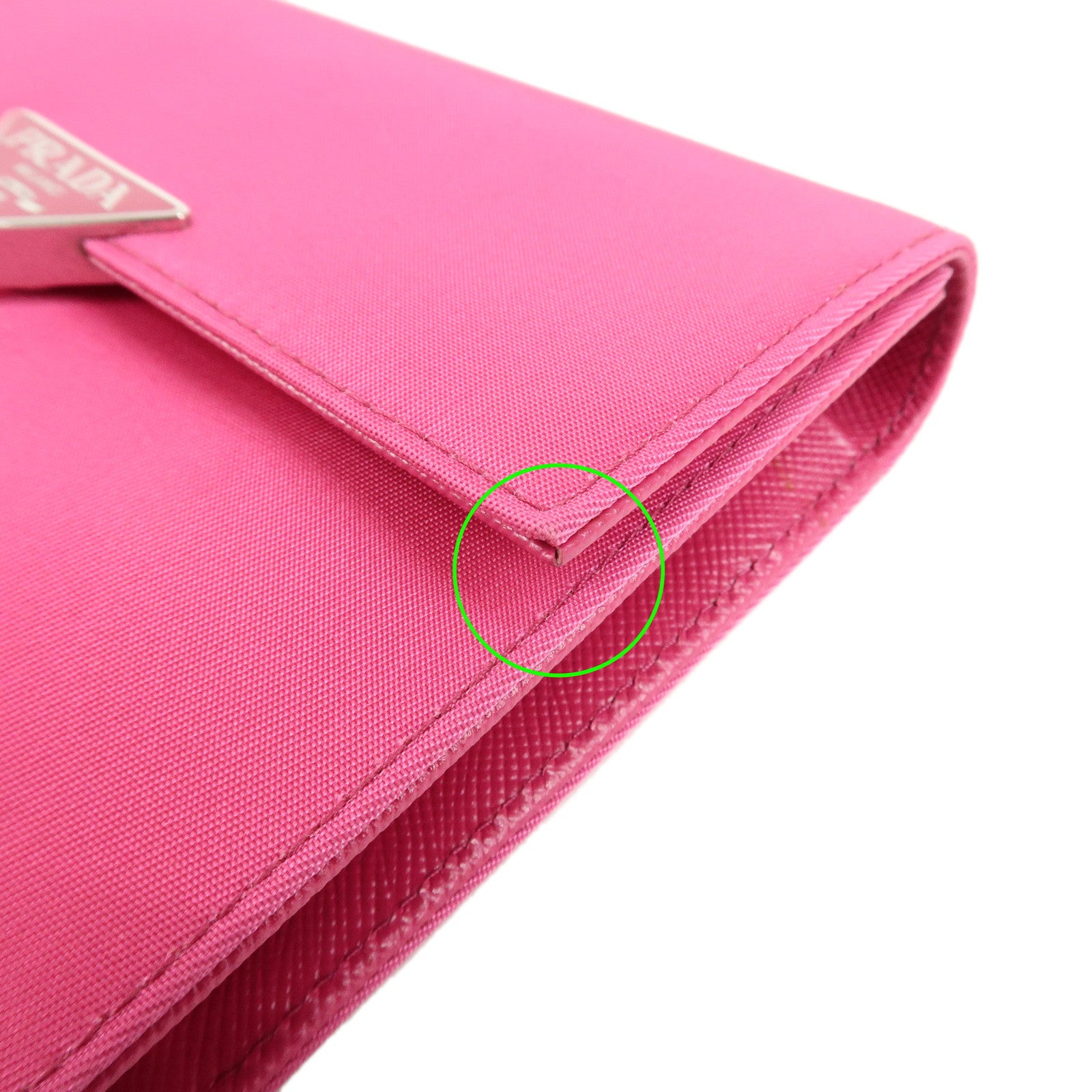 PRADA Triangle Logo Nylon Saffiano Leather Tri-Fold Wallet Pink 1M0170 Used