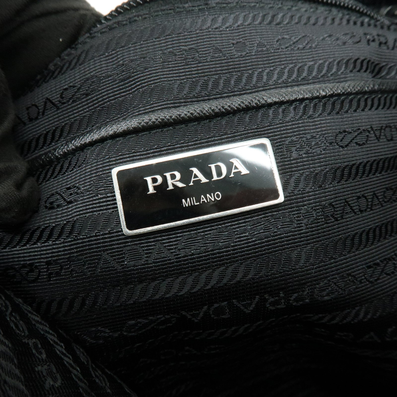 PRADA Triangle Logo Nylon Tote Bag Shoulder Bag Khaki Black 1BG052