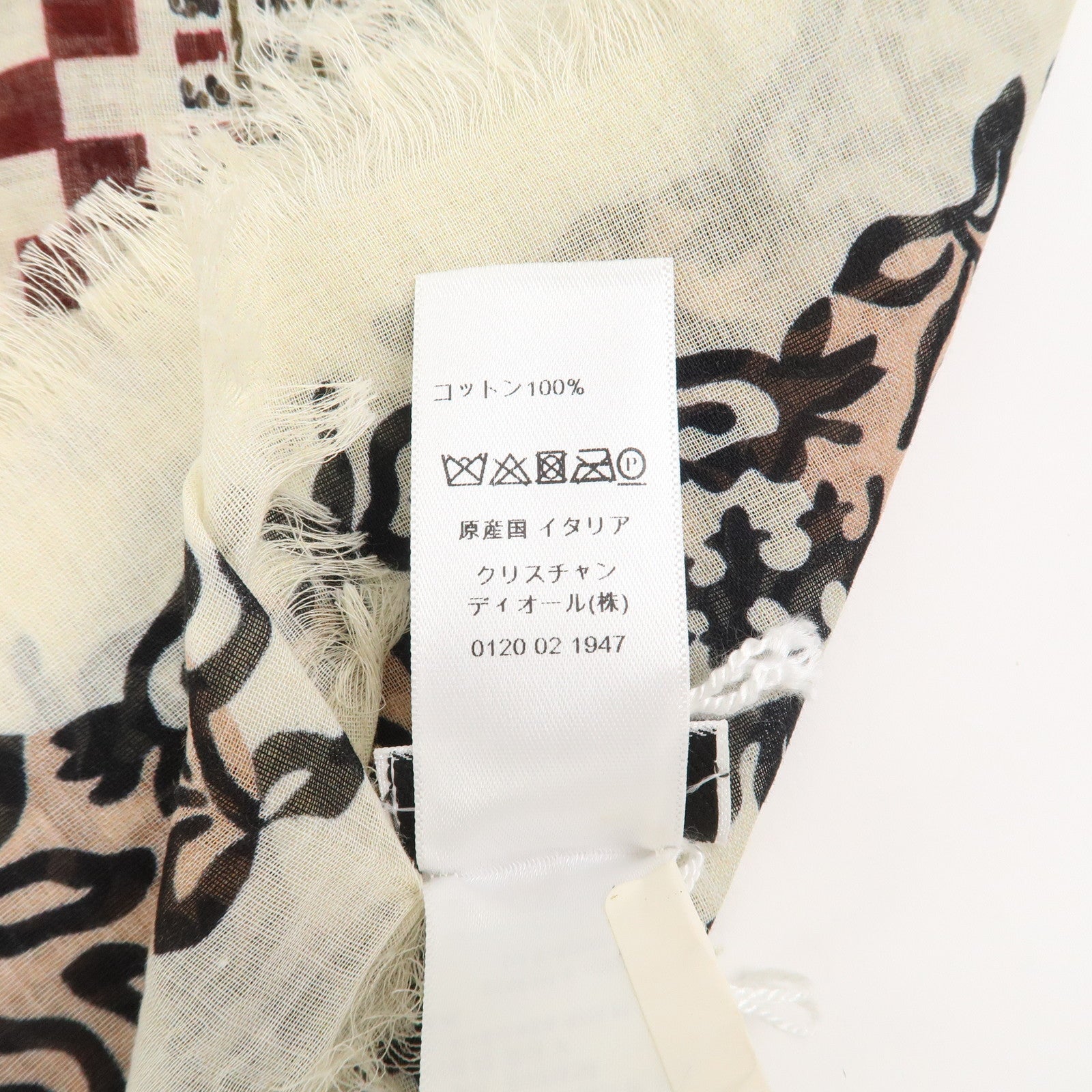 Christian Dior Logo Cotton 100% Scarf Geometric Motif Ivory Red