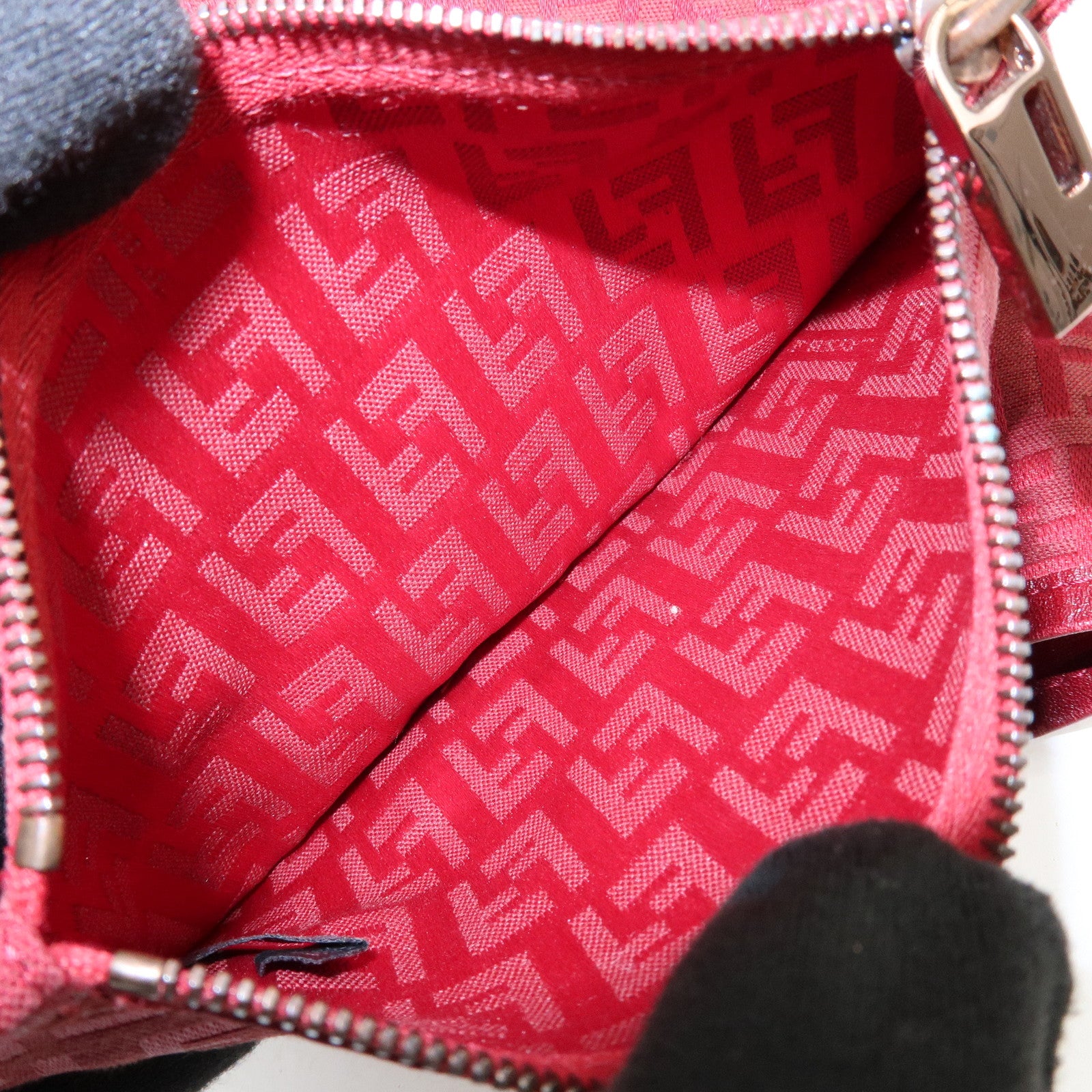 FENDI Zucchino Canvas Leather Tote Bag Shoulder Bag Red 8BH005