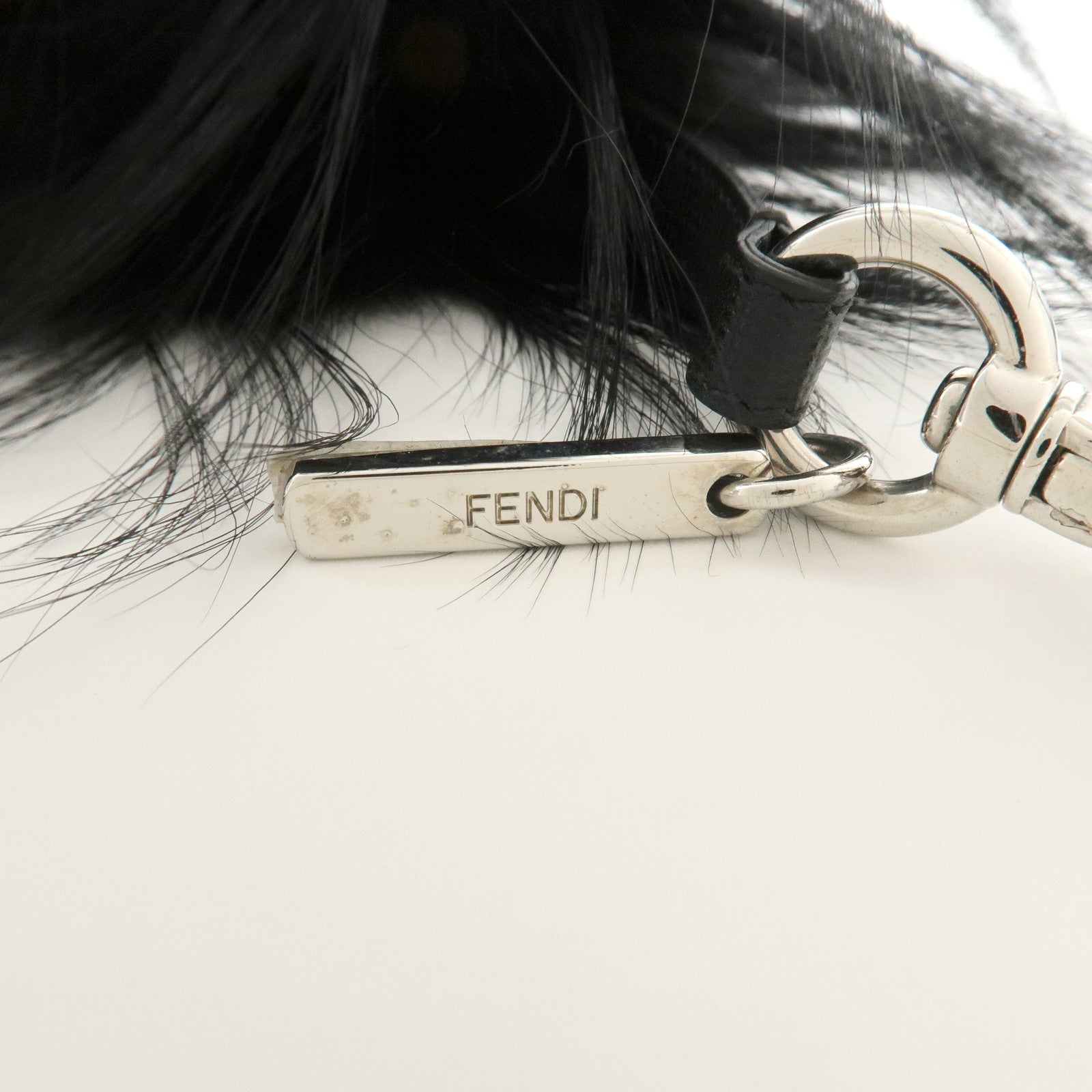FENDI Fur Saffiano Leather Pom Pom Monster Bag Charm Black