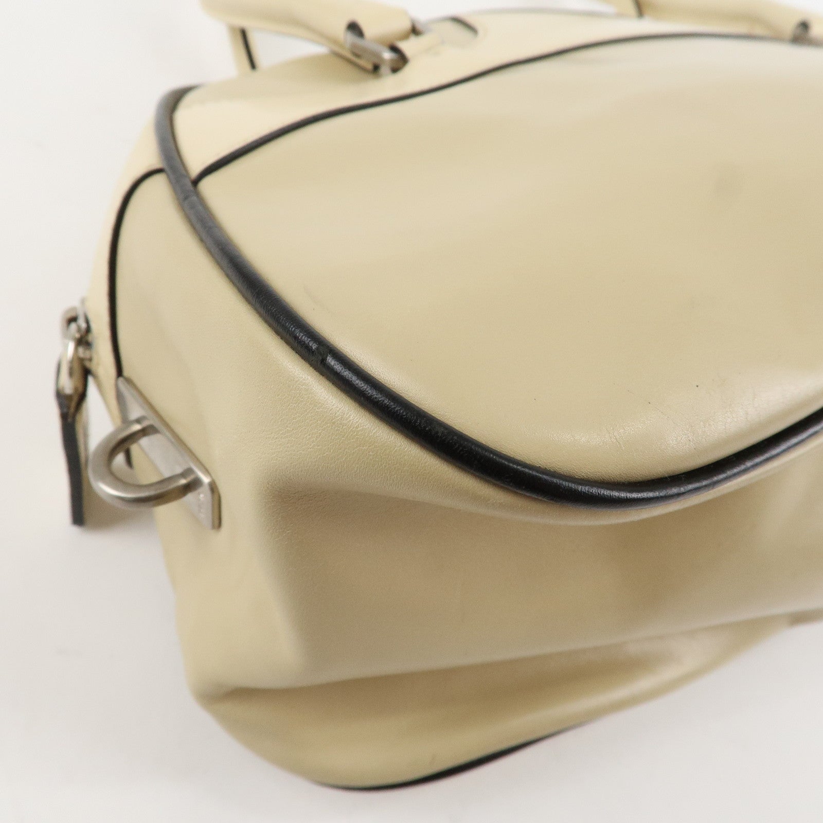 PRADA Leather Bowling Bag Boston Bag Ivory Silver Hardware BL0049 Used