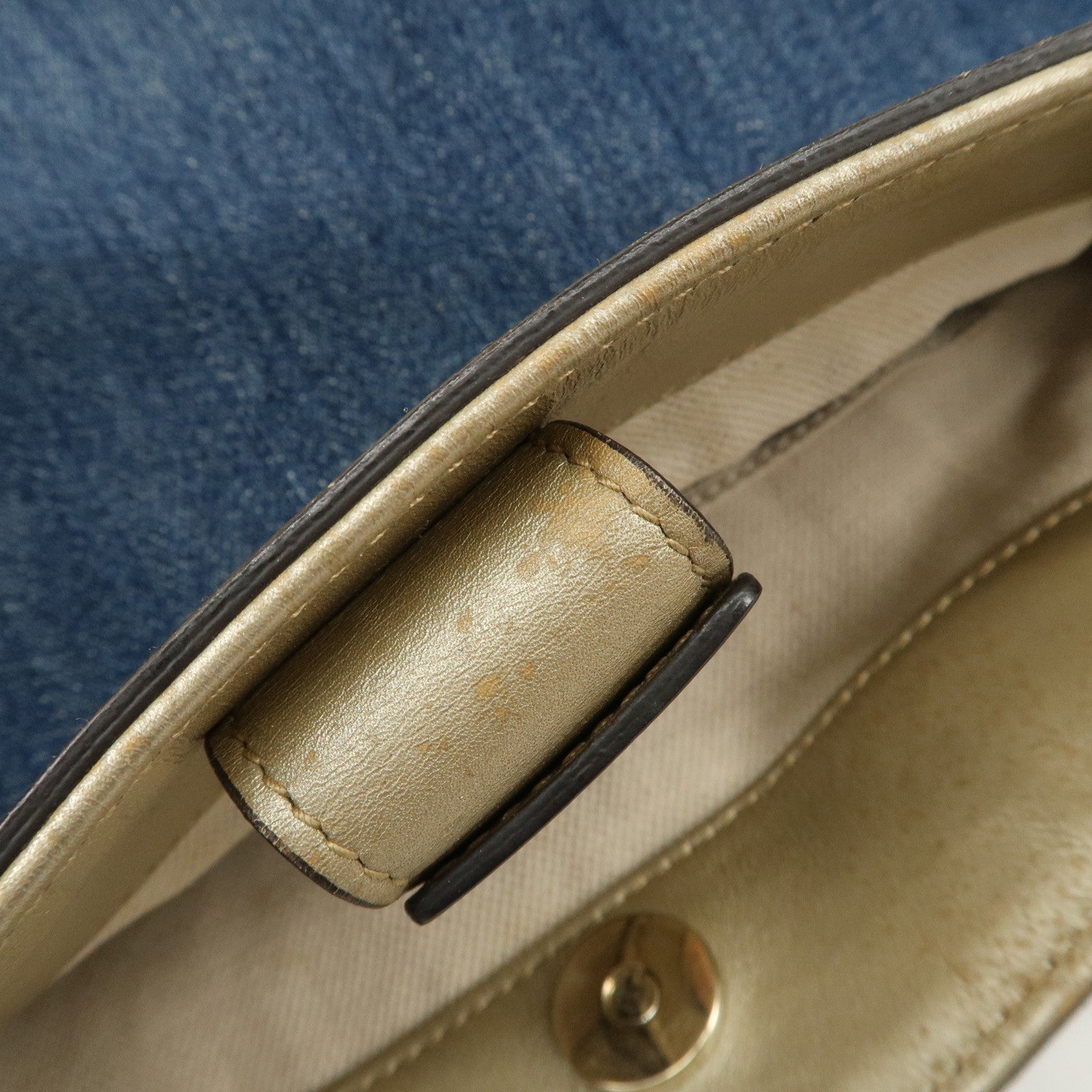 GUCCI Craft Denim Leather Tote Bag Shoulder Bag Blue Gold 348715 Used