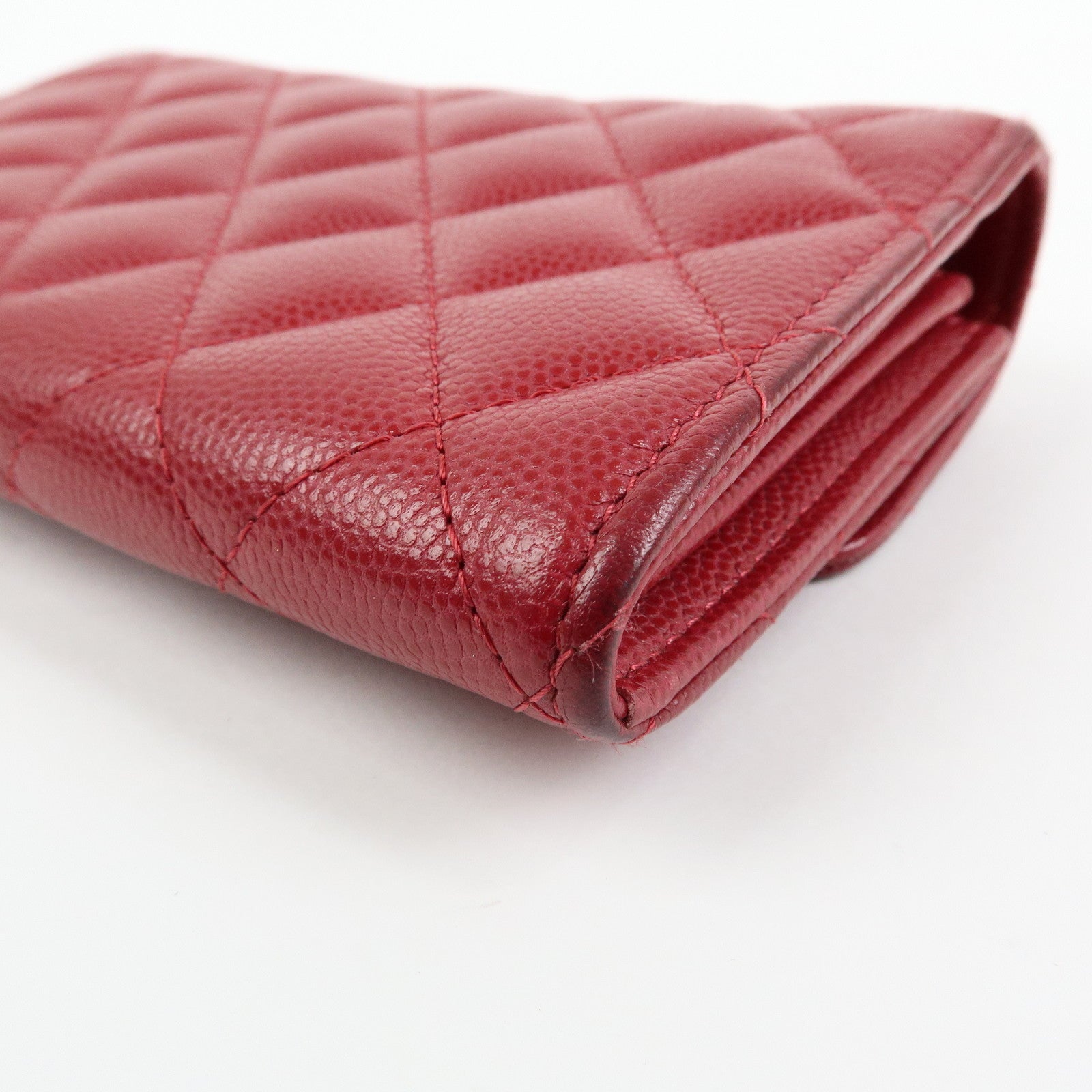 CHANEL COCO Mark Matelasse Caviarskin Flap Long Wallet Red