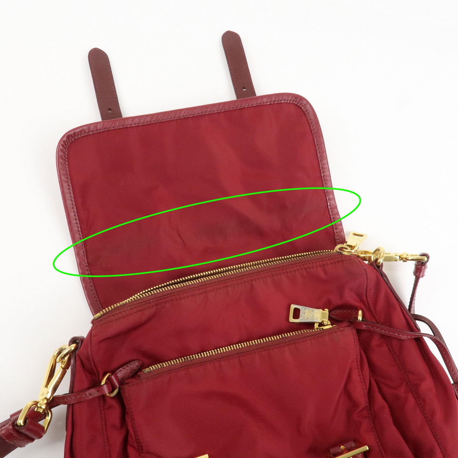 PRADA Logo Nylon Leather Shoulder Bag Crossbody Bag Bordeaux BT0692 Used