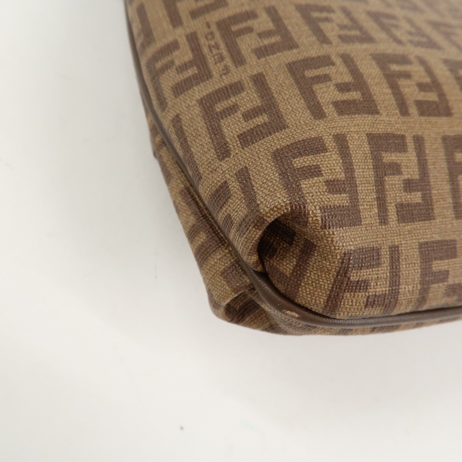 FENDI Zucchino Leather PVC Shoulder Bag Crossbody Bag Brown 8BT075